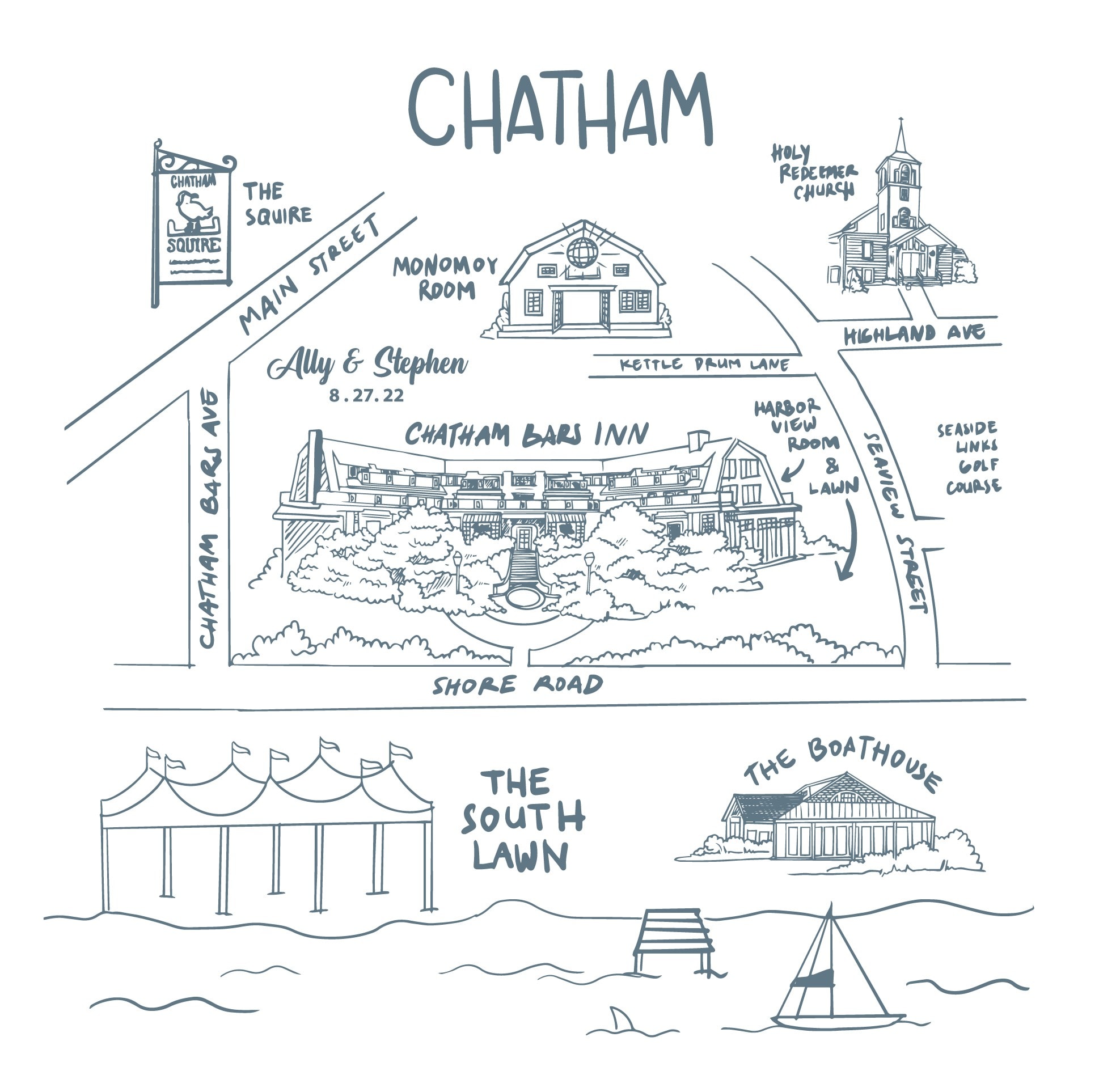 Wedding invitation suite map card illustration