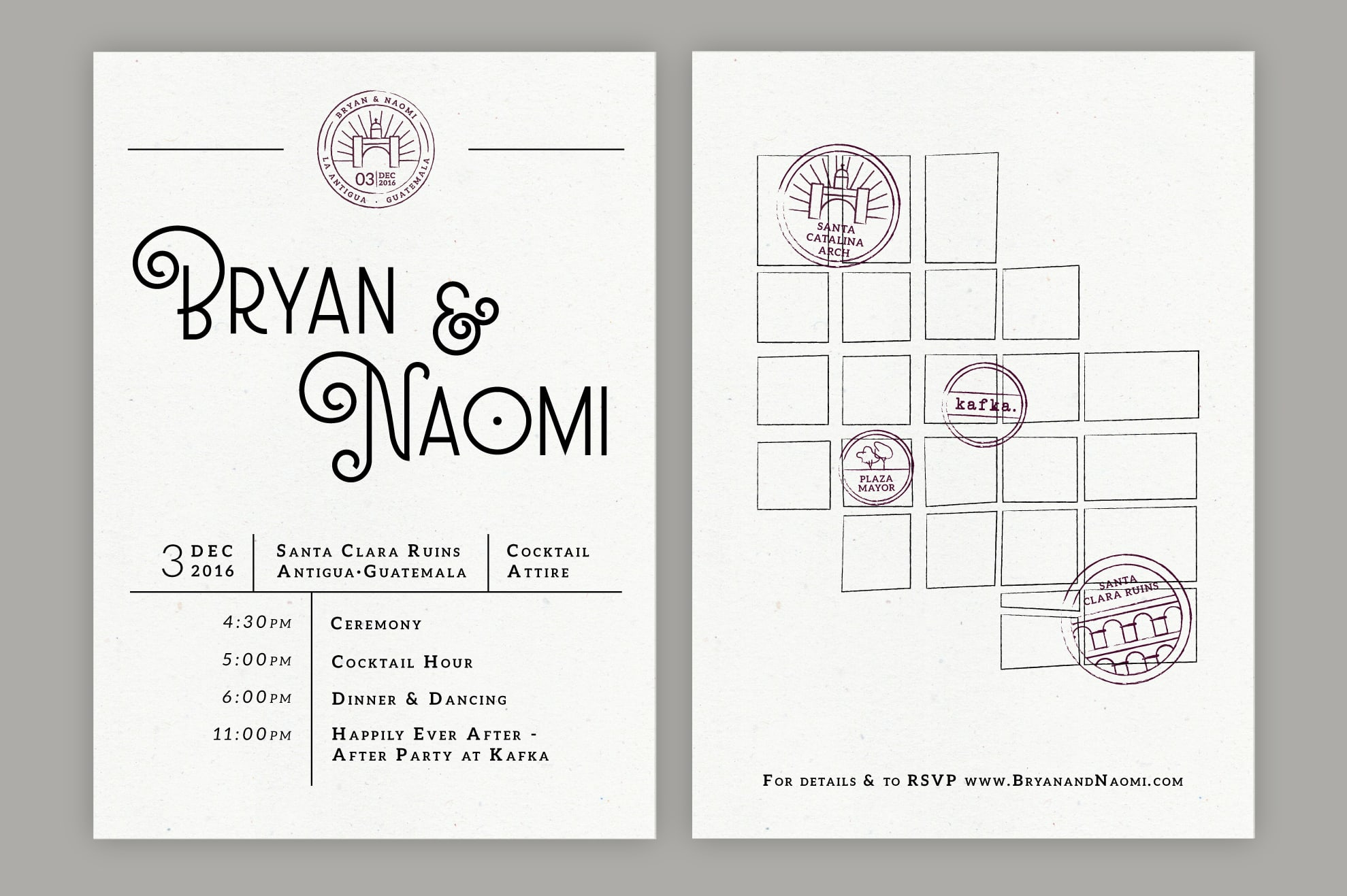 A wedding invitation design that uses Display fonts