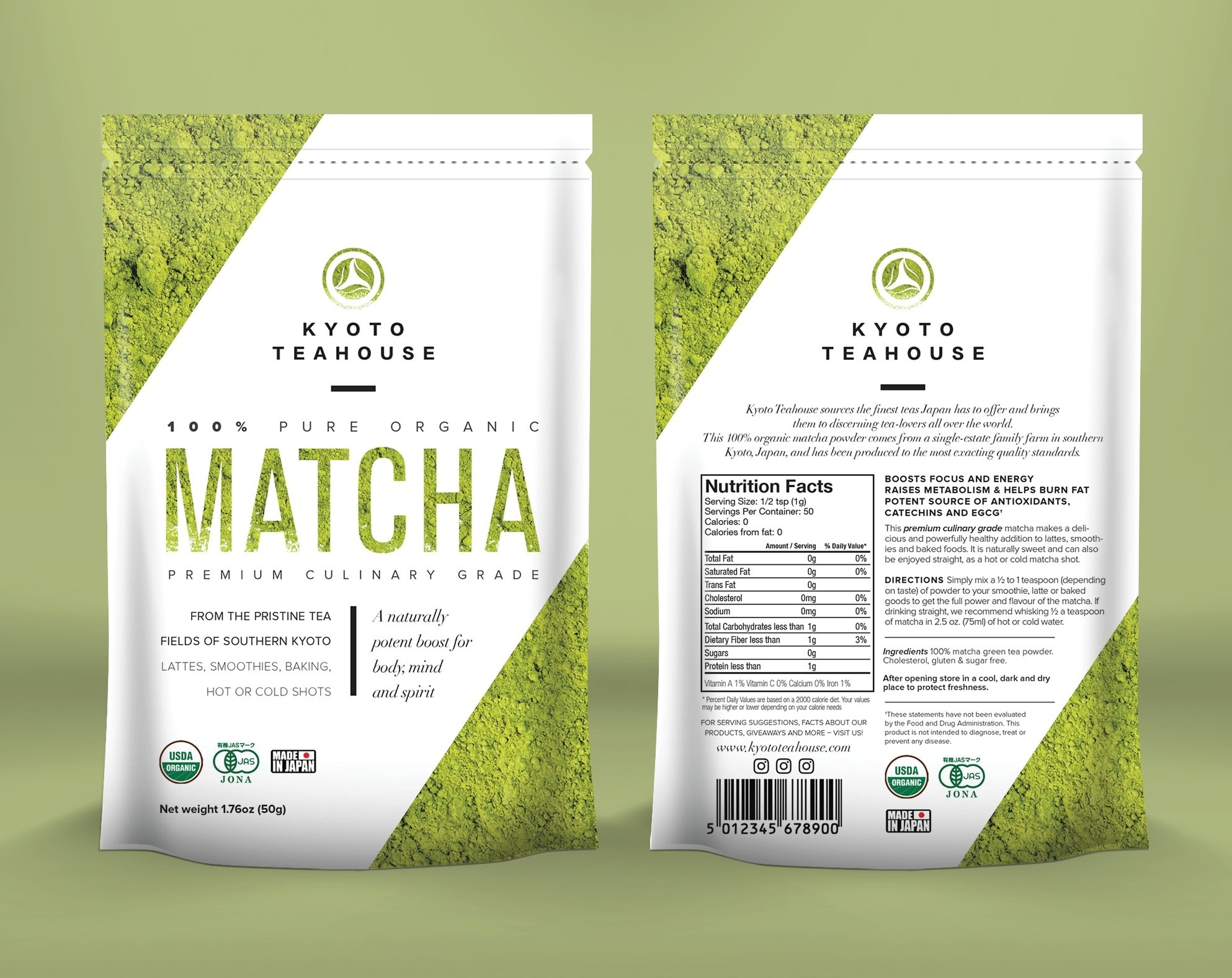 Emballage de th&eacute; matcha vert et blanc