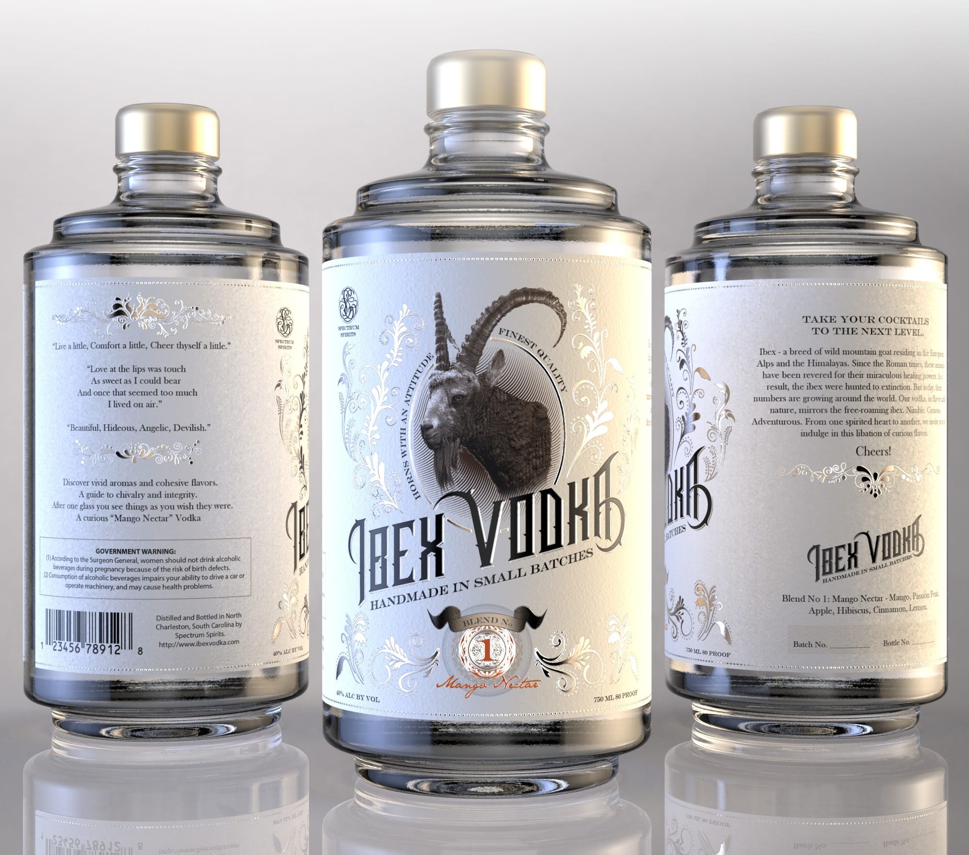 Glass bottle packaging for an alcohol brand