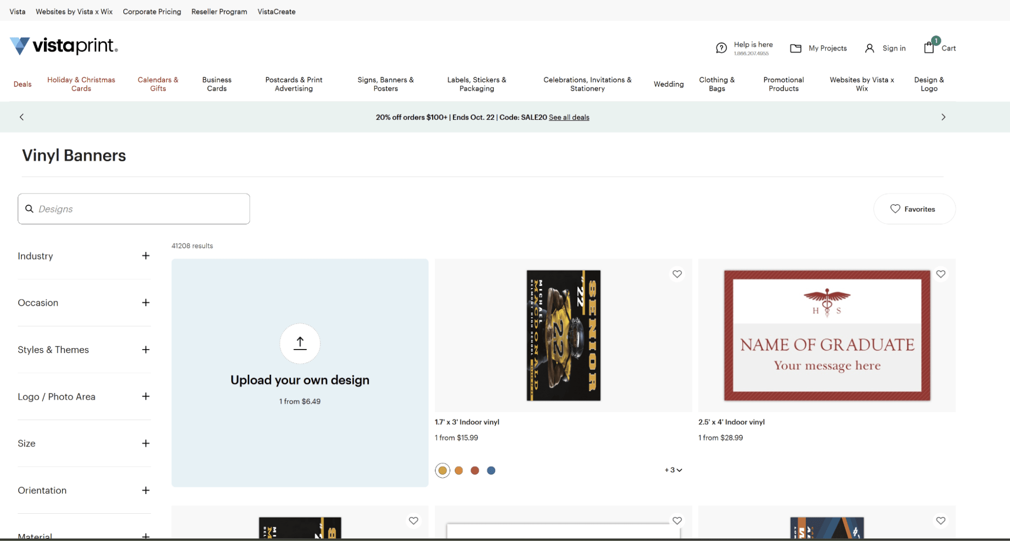 Page web permettant de parcourir les diff&eacute;rents mod&egrave;les de banderoles de VistaPrint.