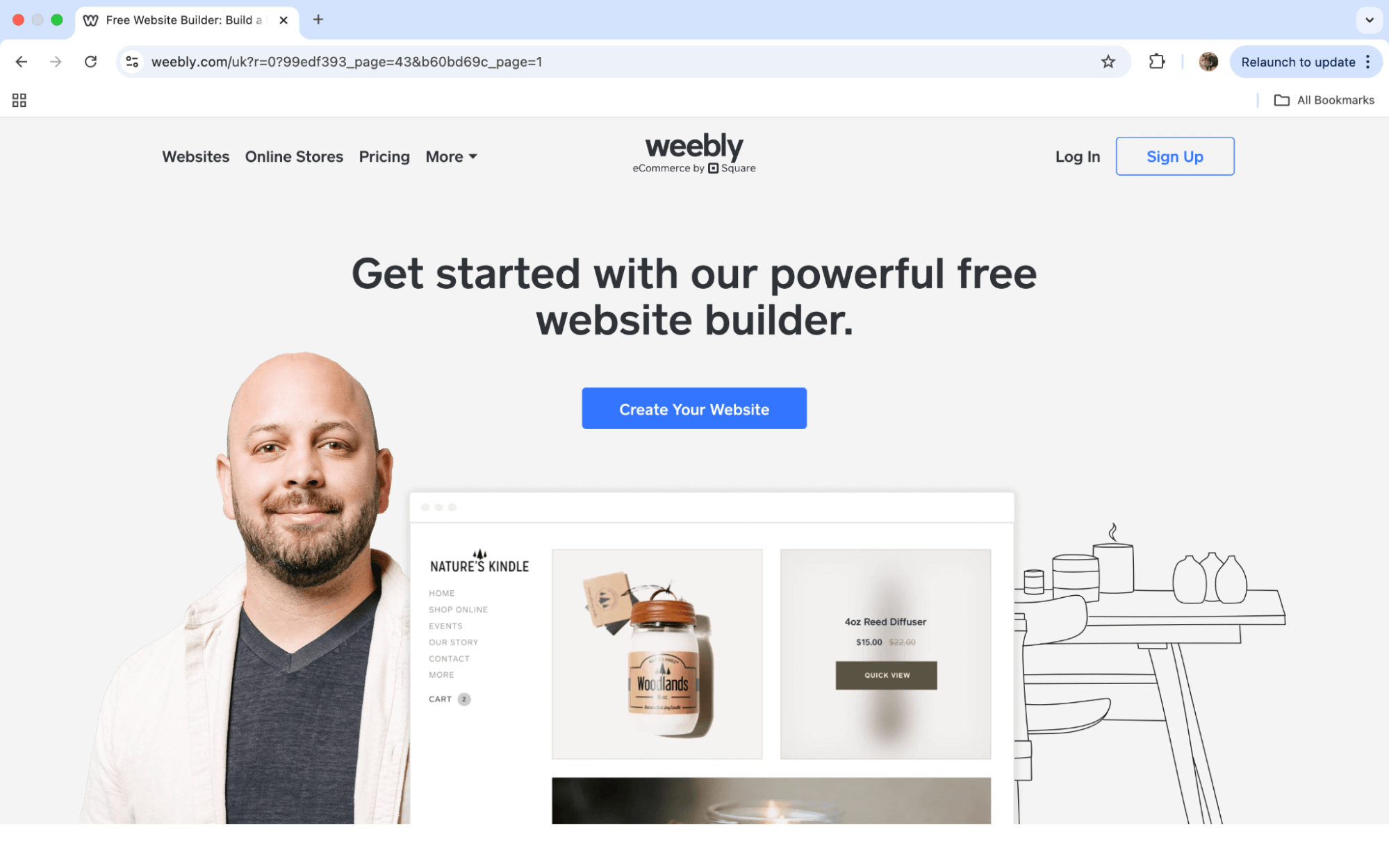 Weebly homepage, software for website design.