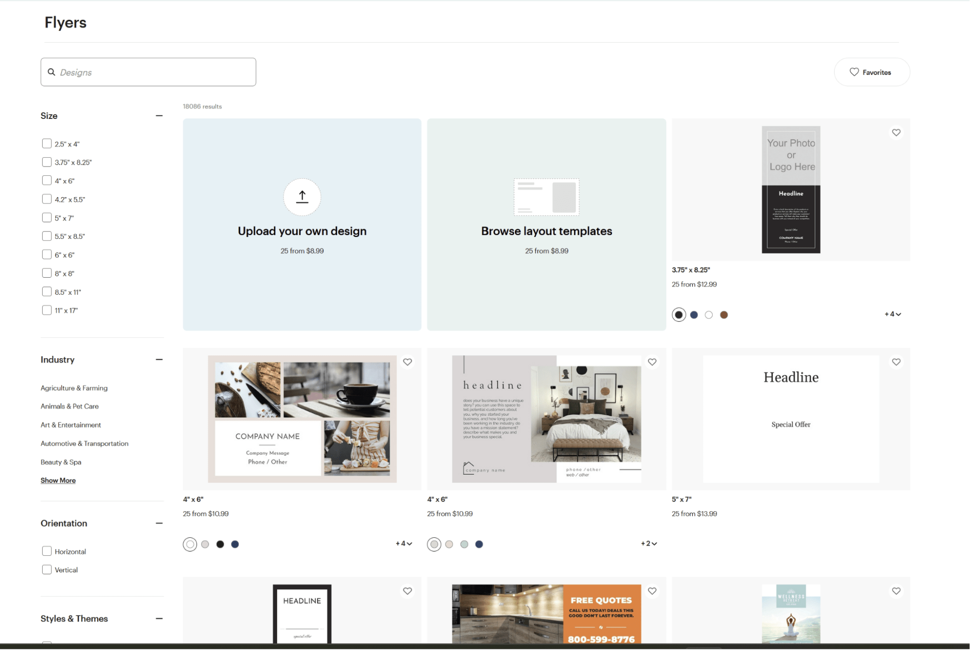 VistaPrint web page for browsing flyer templates with a list of templates and a navigation bar on the left