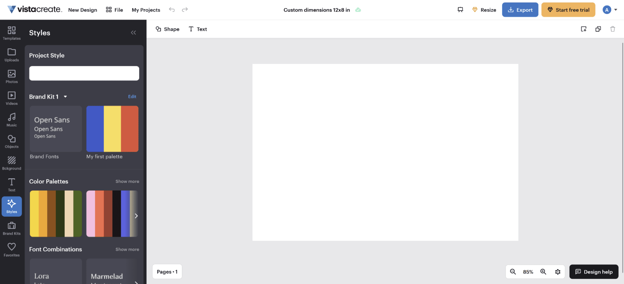 Page web de l&rsquo;espace de conception de VistaCreate.