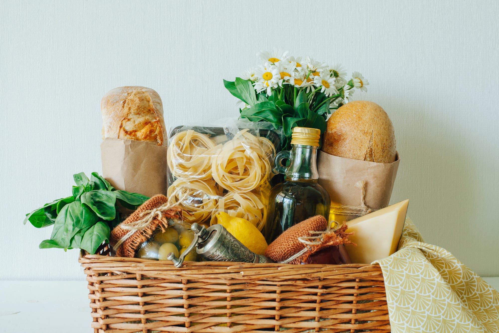 50th birthday gift idea: a basket of gourmet foods and snacks