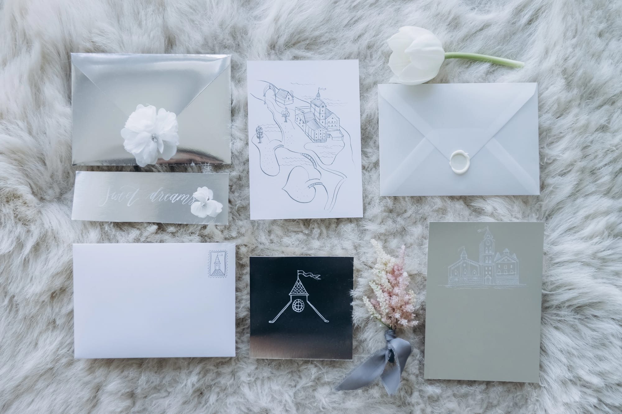 Silver wedding invitation suite