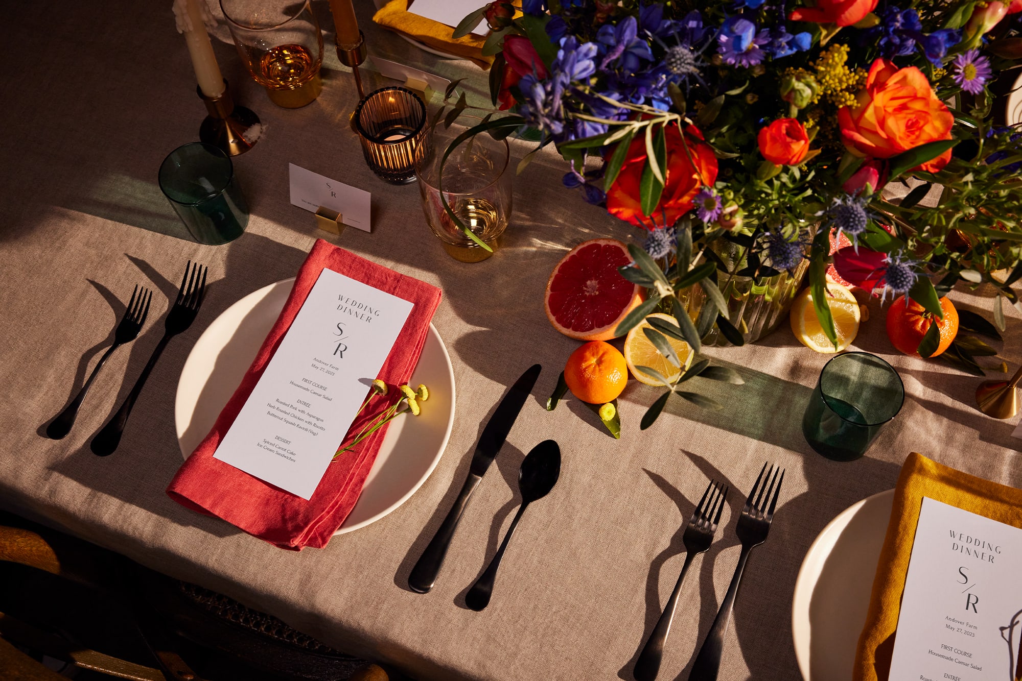 Wedding stationery on a dining table