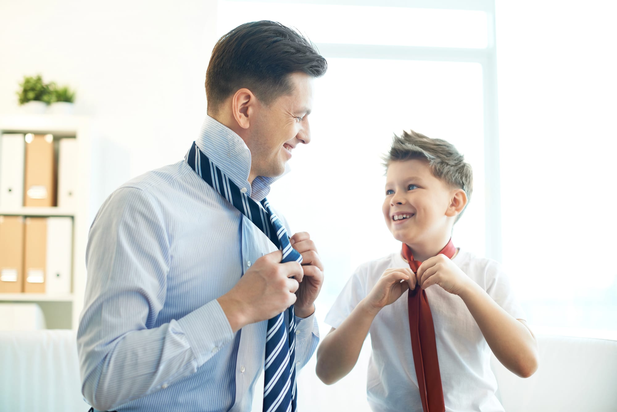 Dad and son getting ready to go out