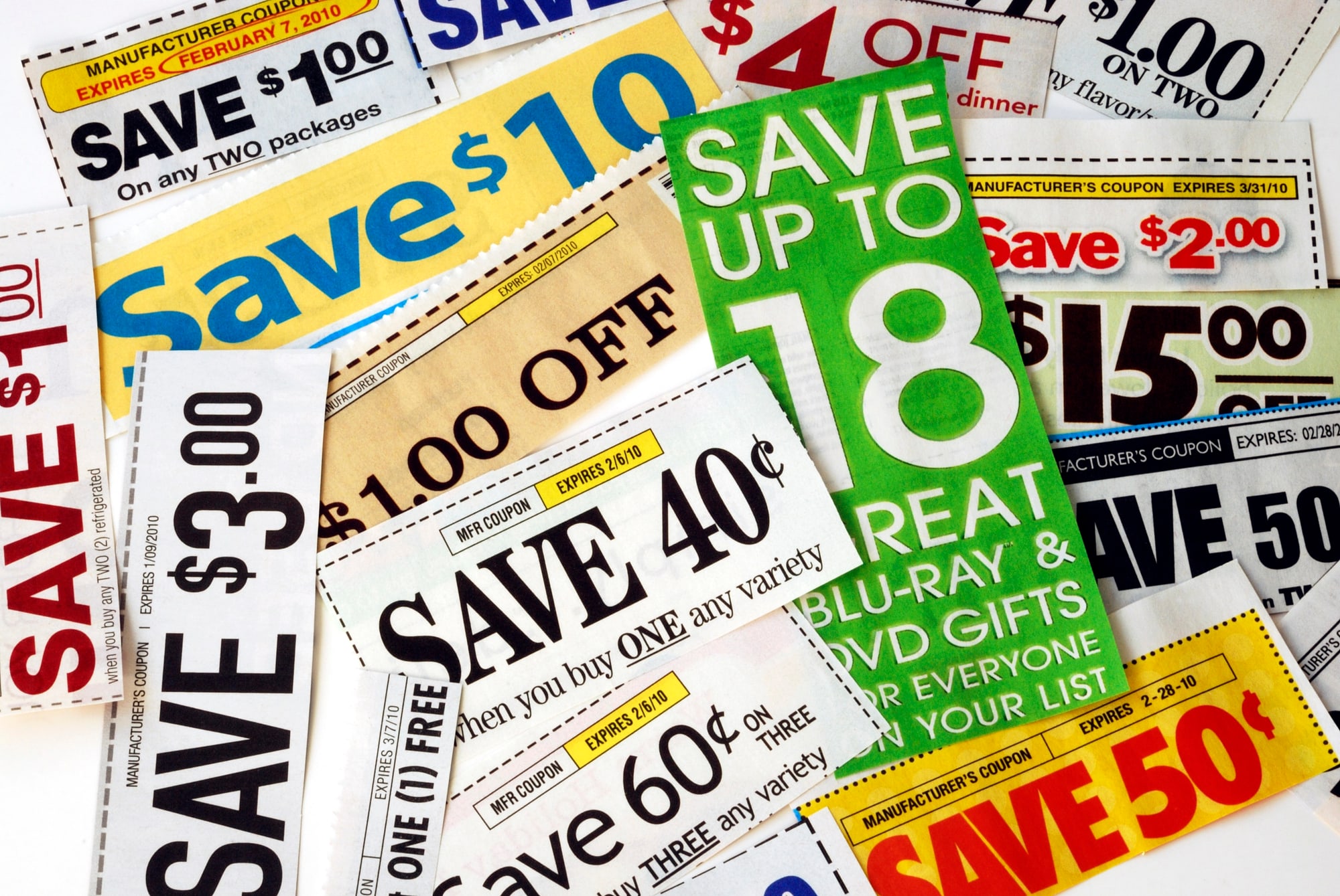 An assortment of coupons.