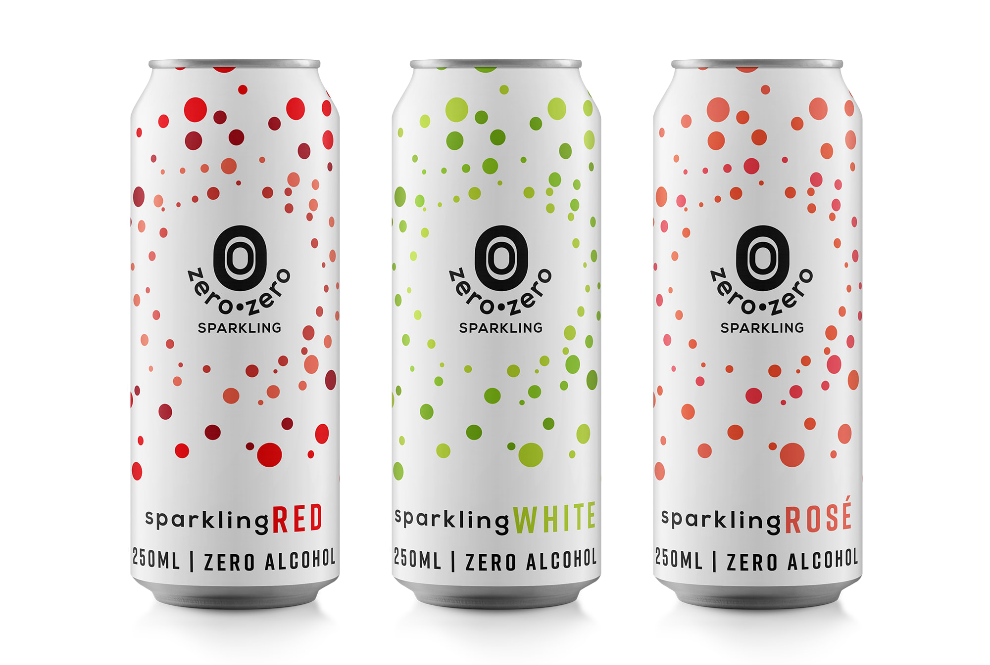 White seltzer cans, each with a different color dots.