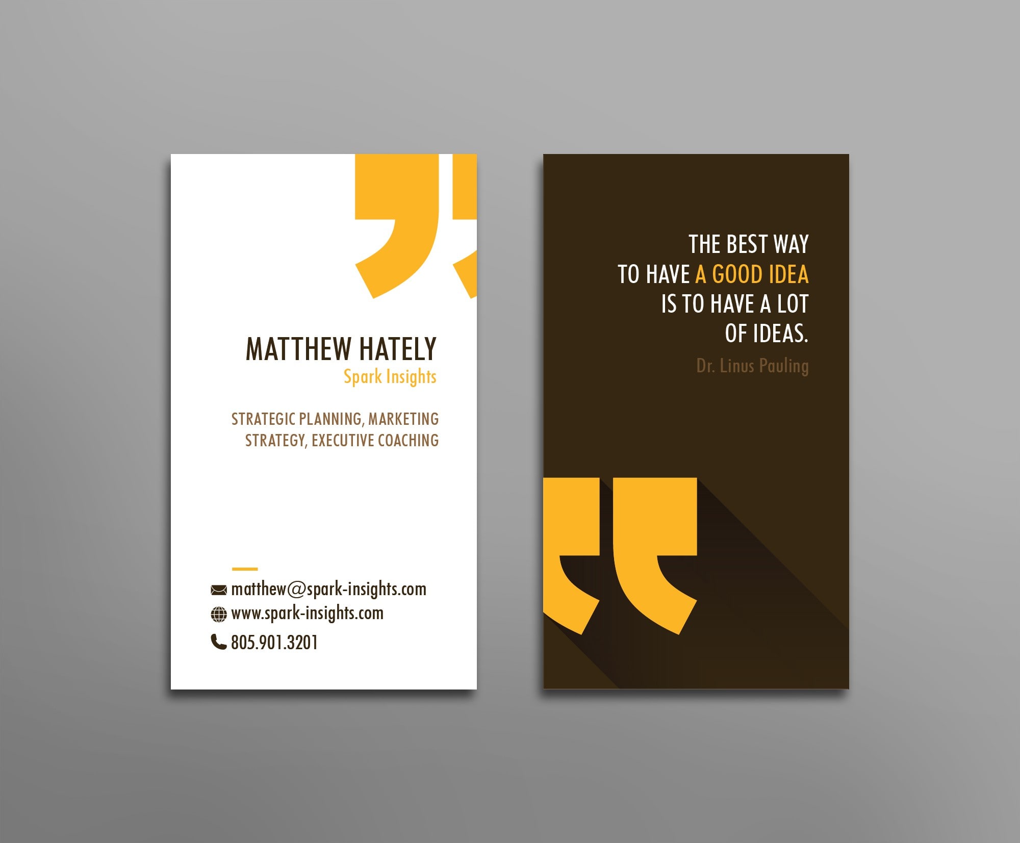 Yellow and brown business card design for a consulting brand