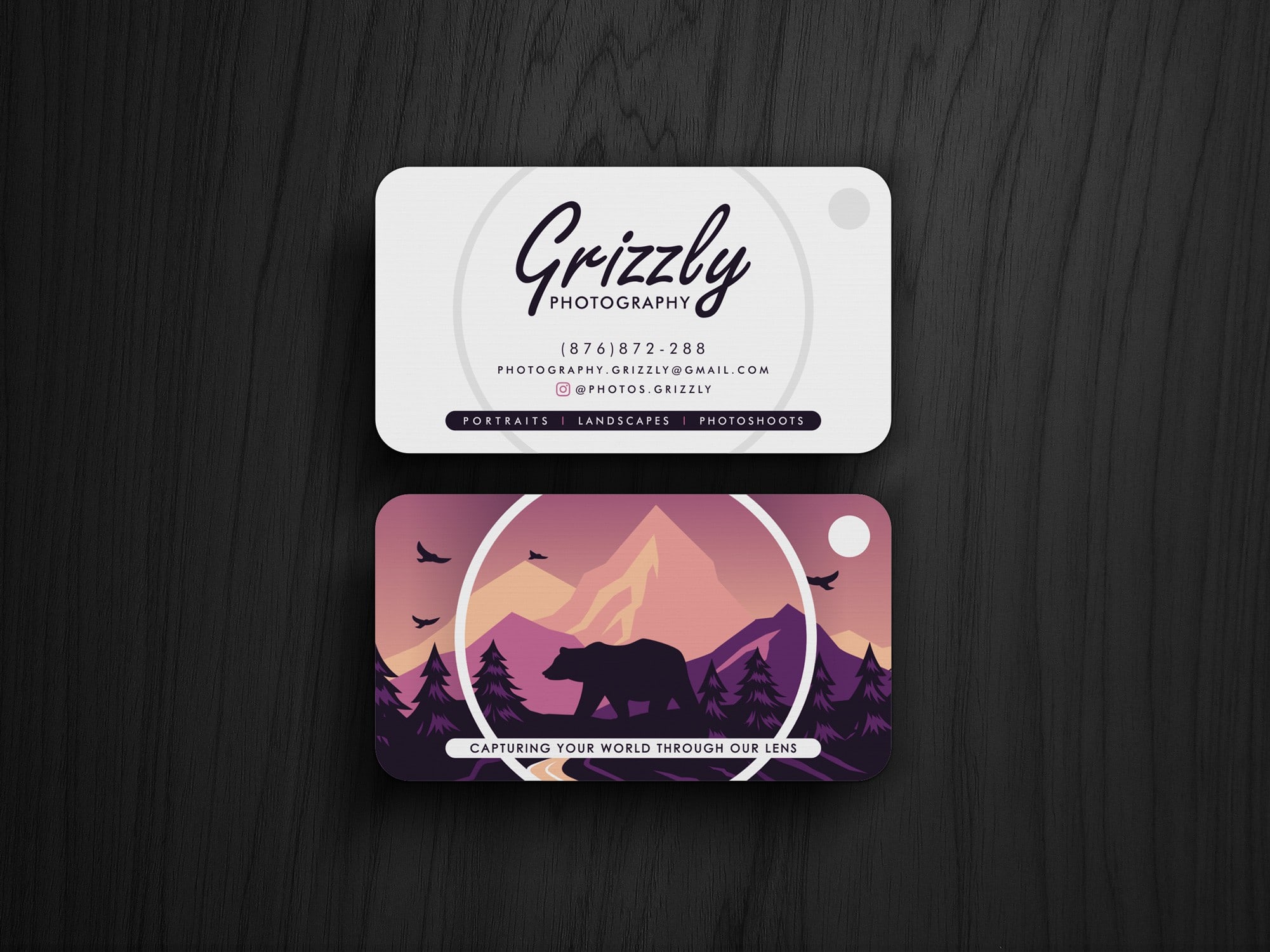 Business card with nature imagery for a photography brand