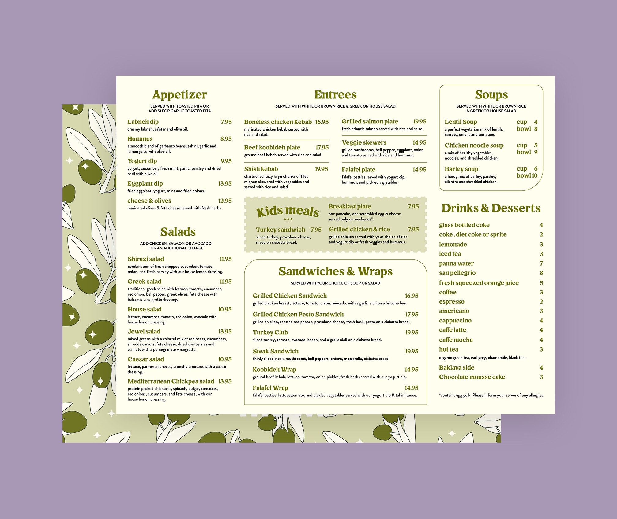 Modèle de menu pour un restaurant méditerranéen avec des polices faciles à lire