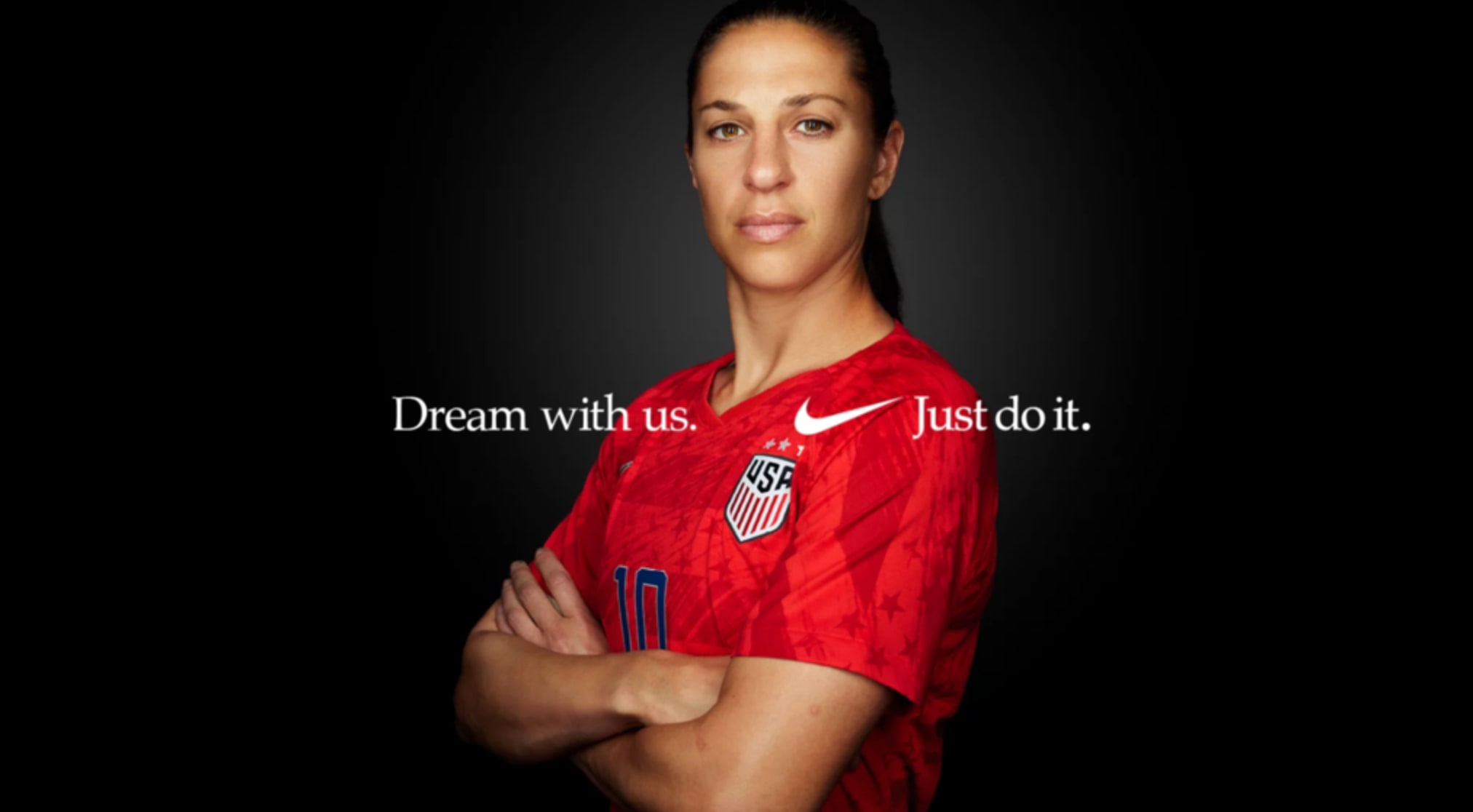 Nike ad showing a strong photo of an athlete paired with tagline