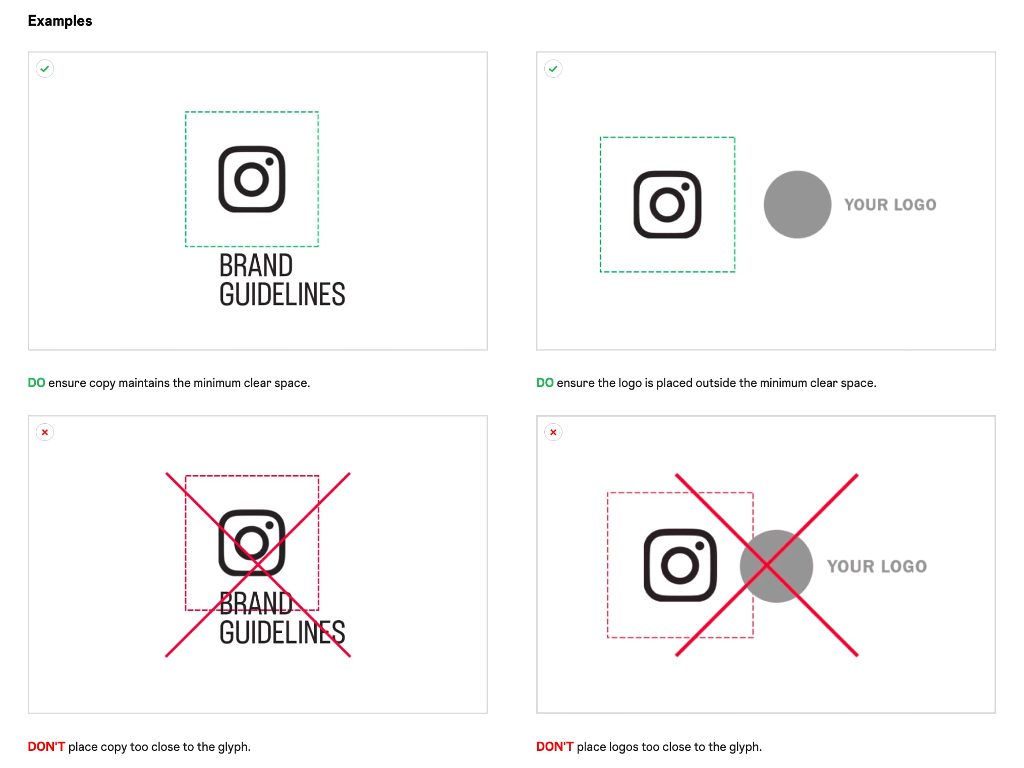 An illustrated list of correct and wrong usage of the Instagram logo