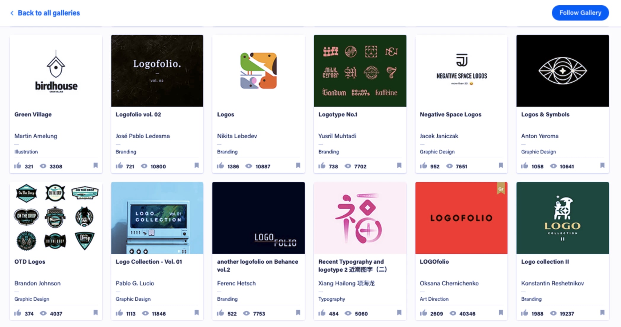 A screenshot of logo inspiration options on Behance