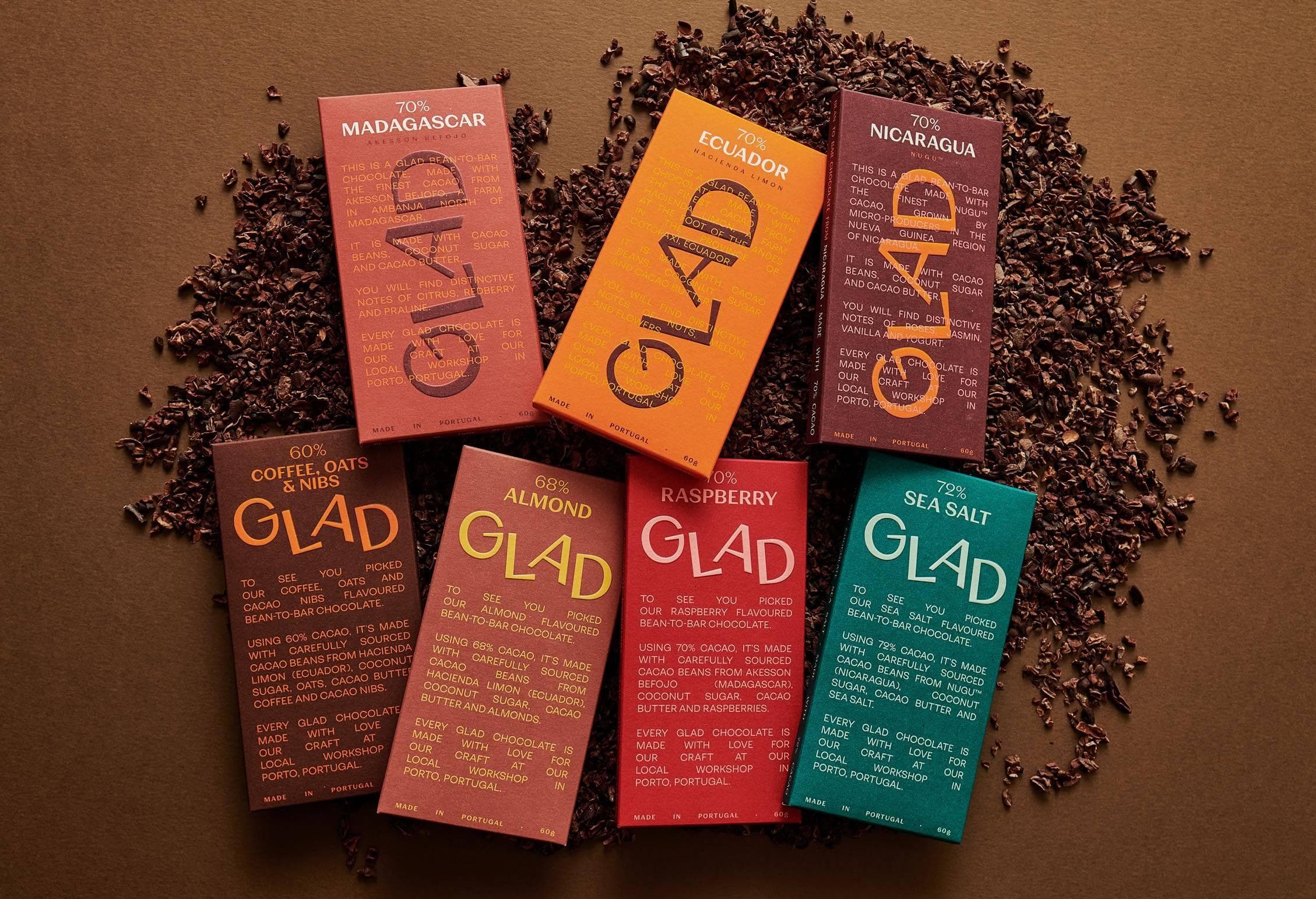 Packaging de chocolat aux couleurs vives avec des éléments narratifs, illustrant la tendance de packaging 2026 Pop narratif