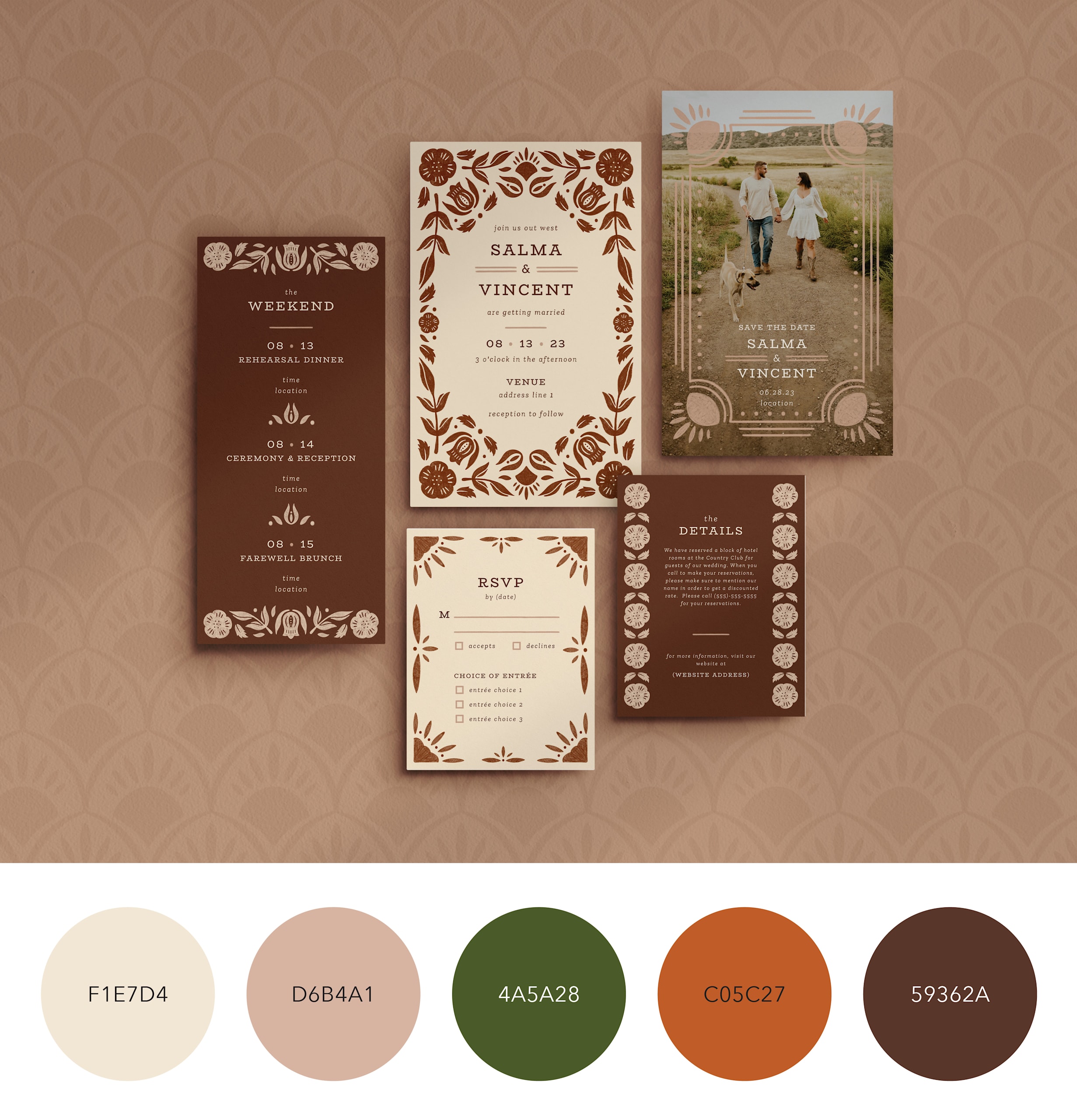 A color palette for a rustic wedding