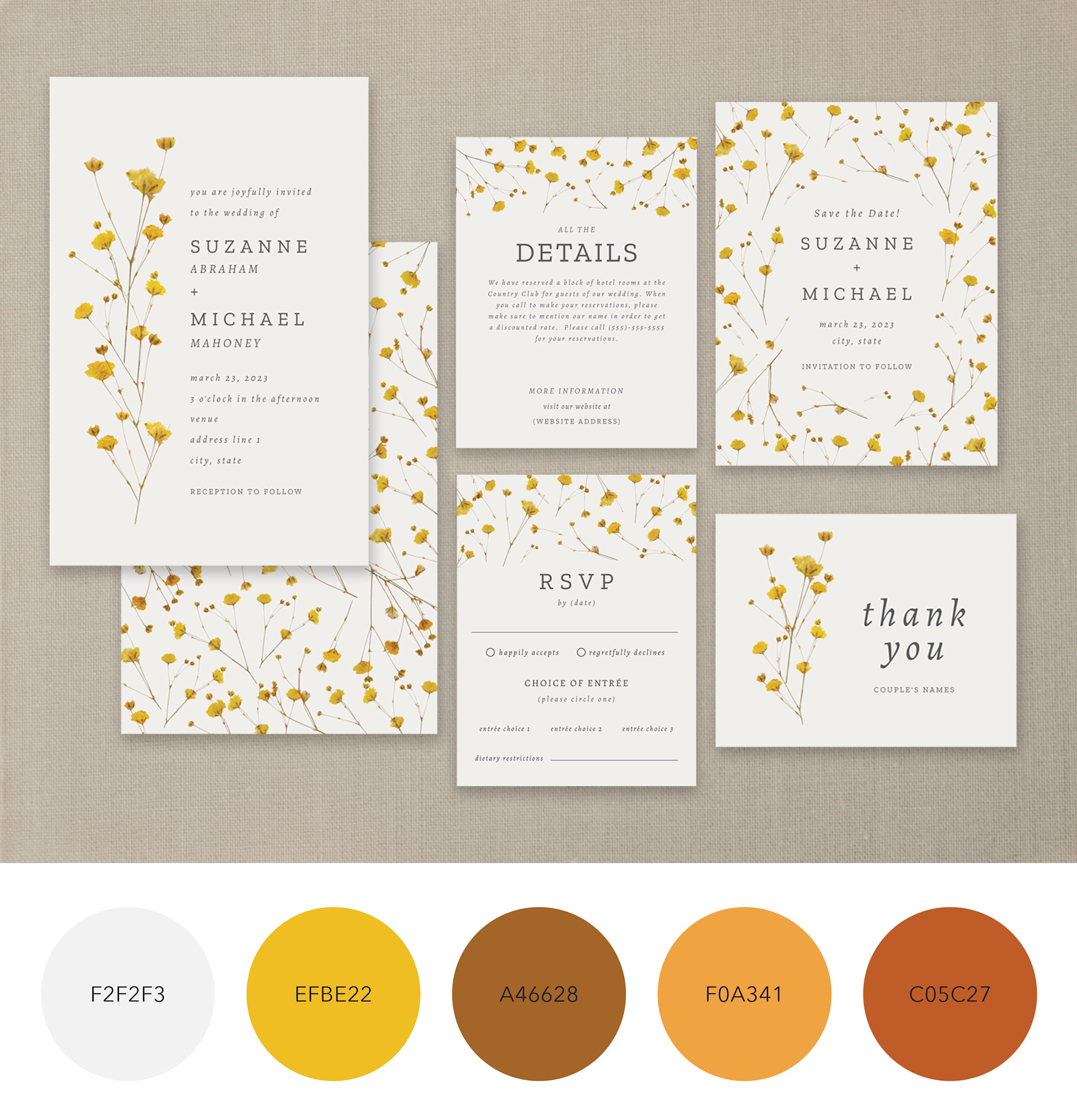 A color palette for a rustic wedding