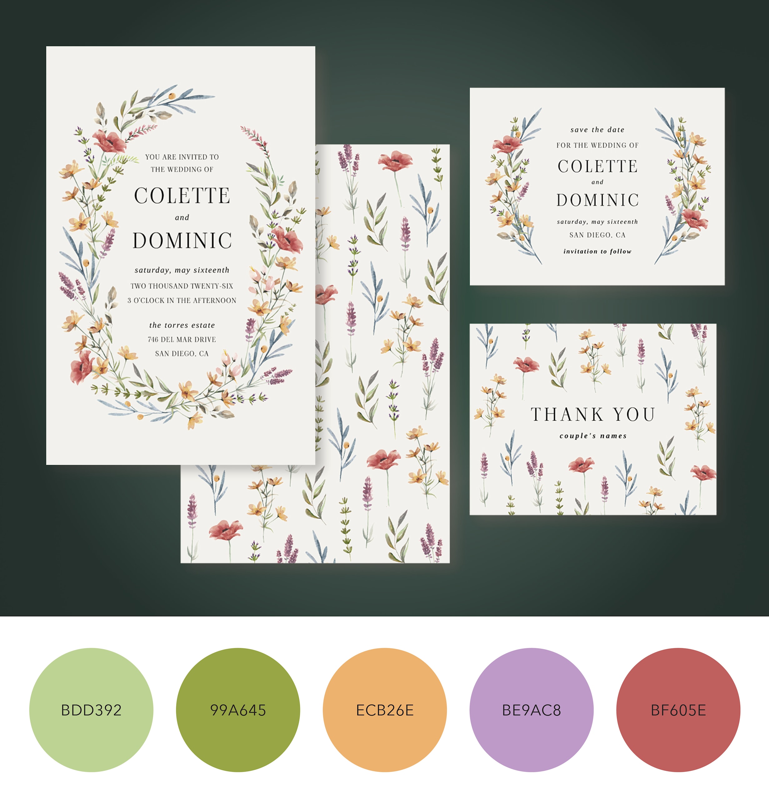 A color palette for a botanical-themed wedding