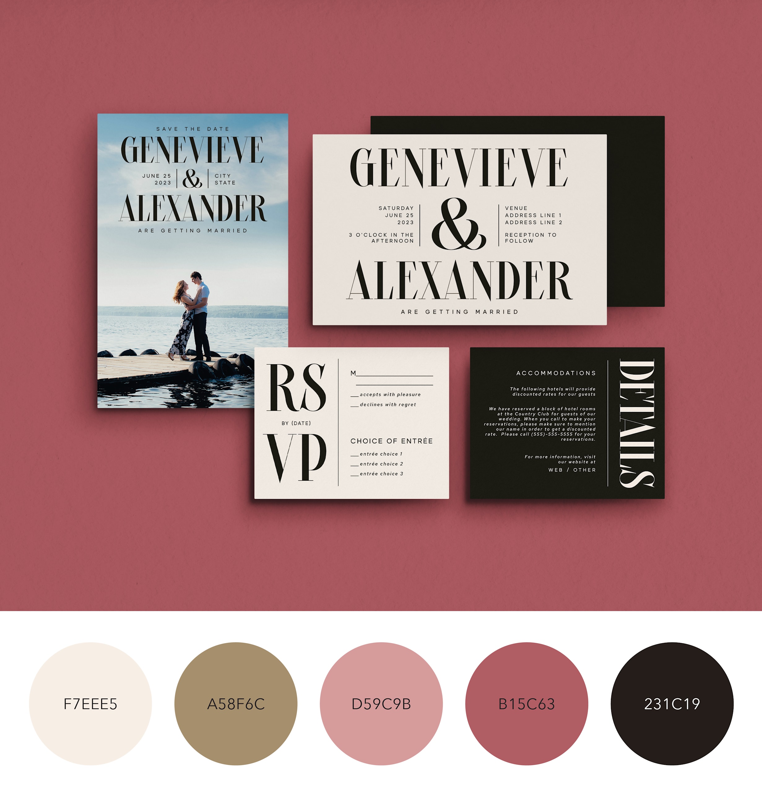 A color palette for a wedding that focuses on bold type
