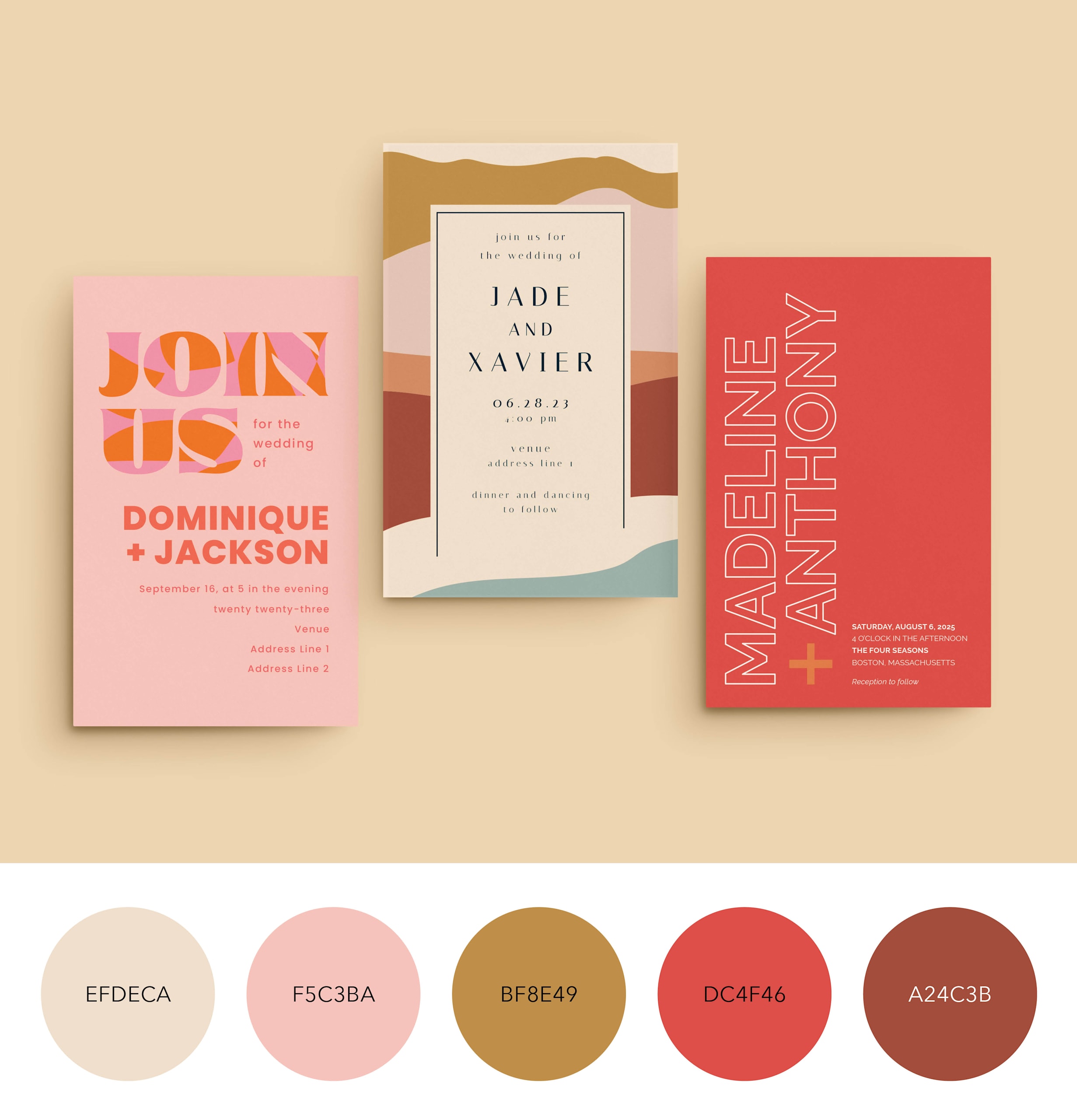 A sunset shades color palette for a monochromatic wedding