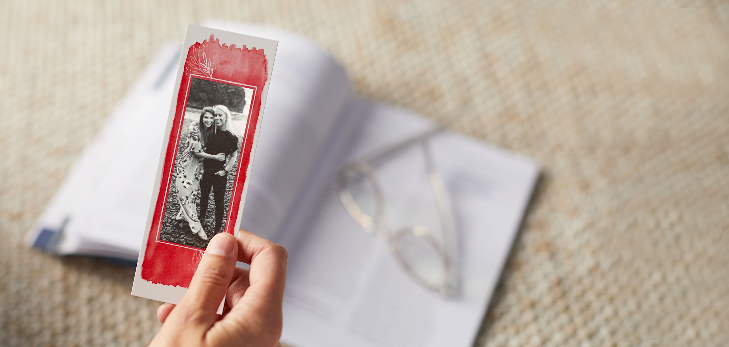 A custom bookmark featuring a couple