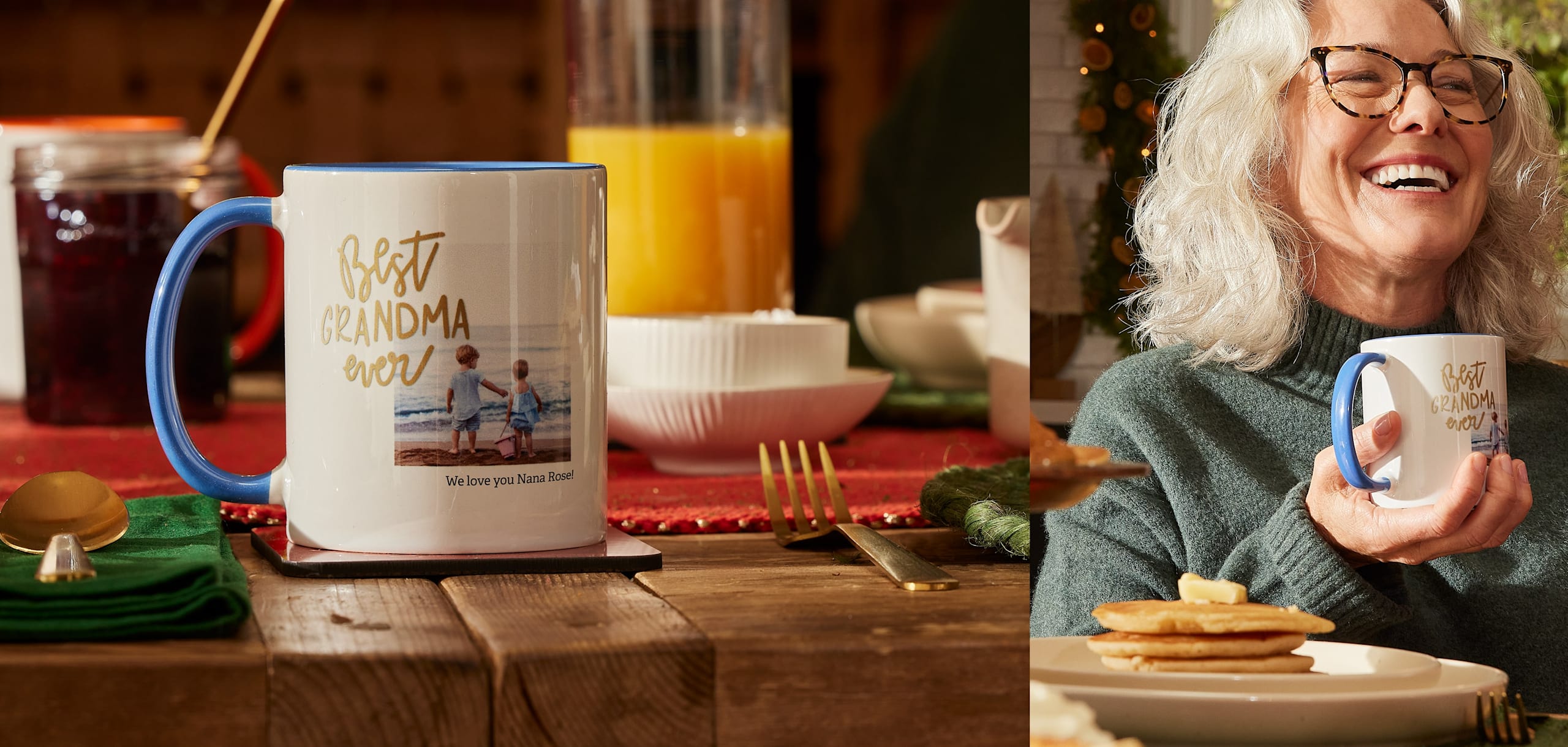A custom photo mug saying ‘best grandma ever’