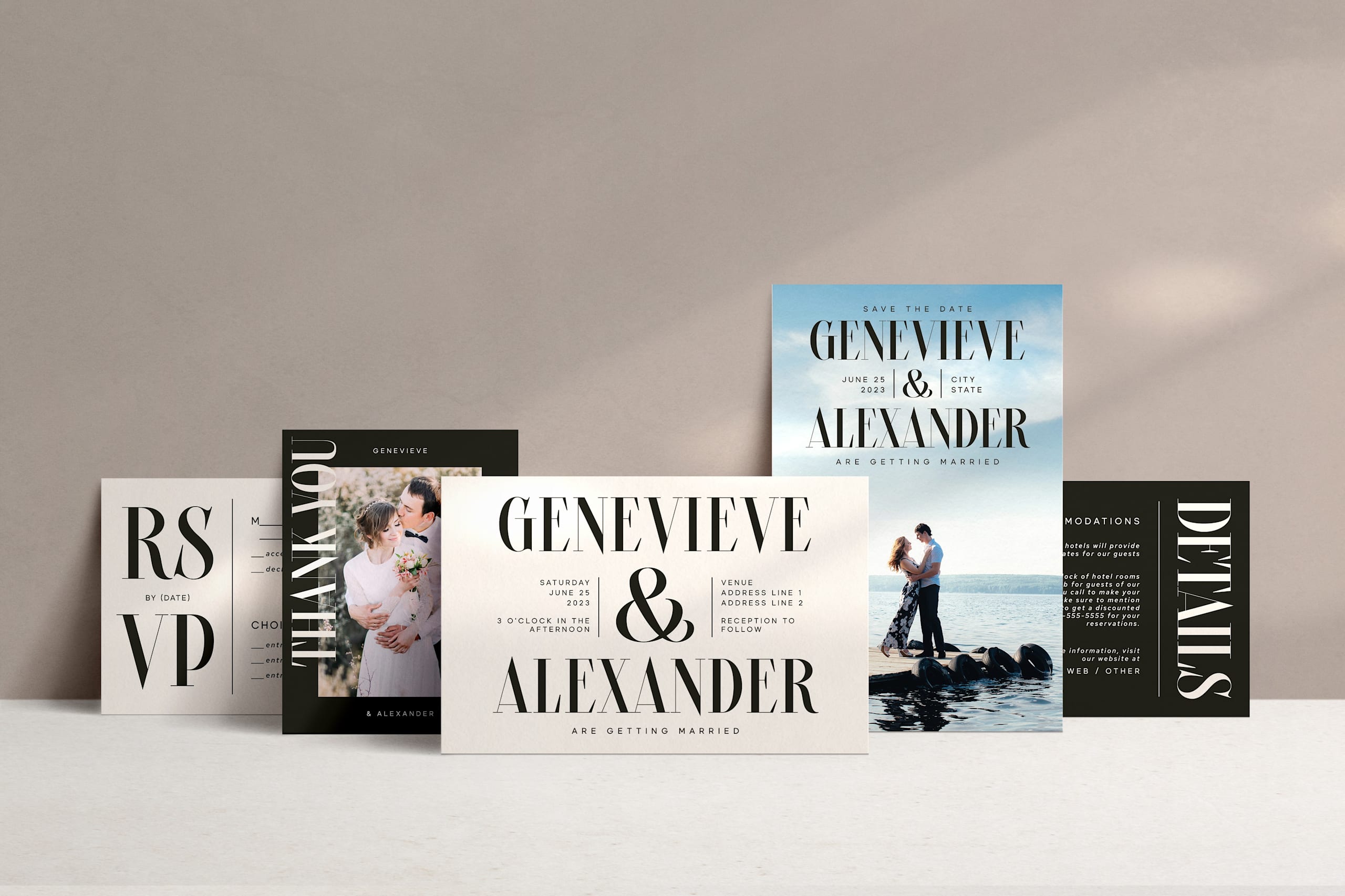 Bold type wedding stationary templates