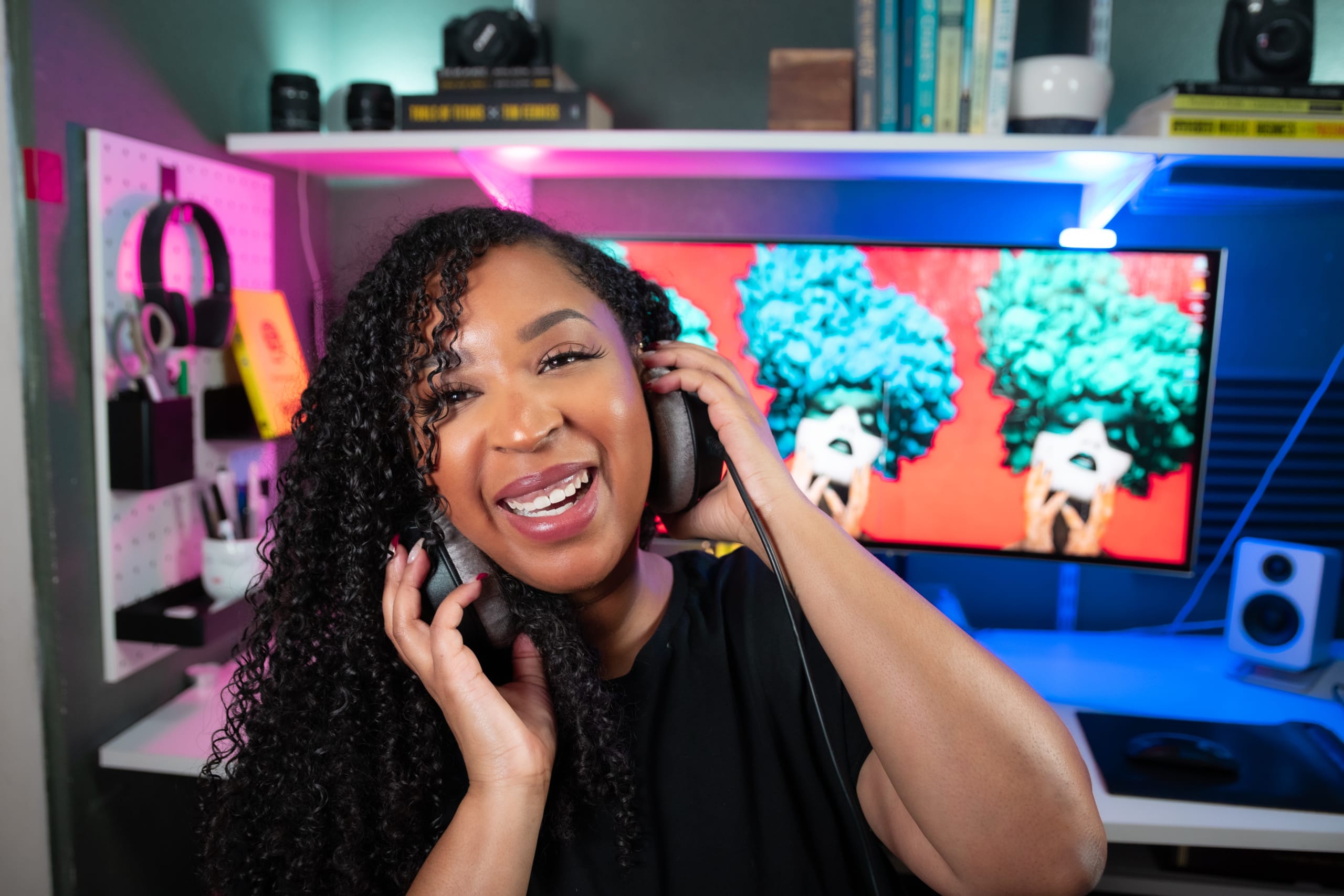 Breana Marin, wearing headphones