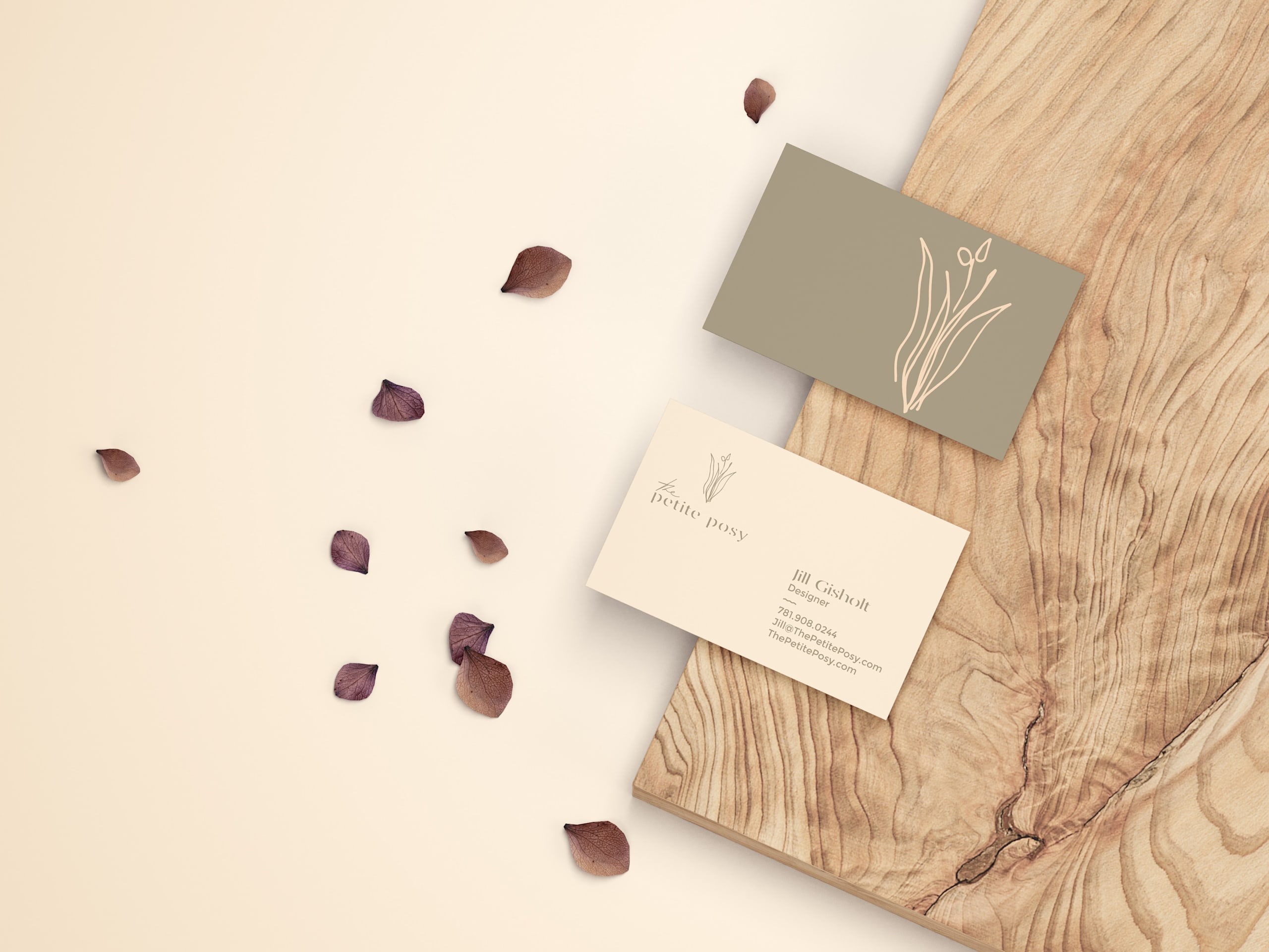 Green and yellow business card for a floral brand