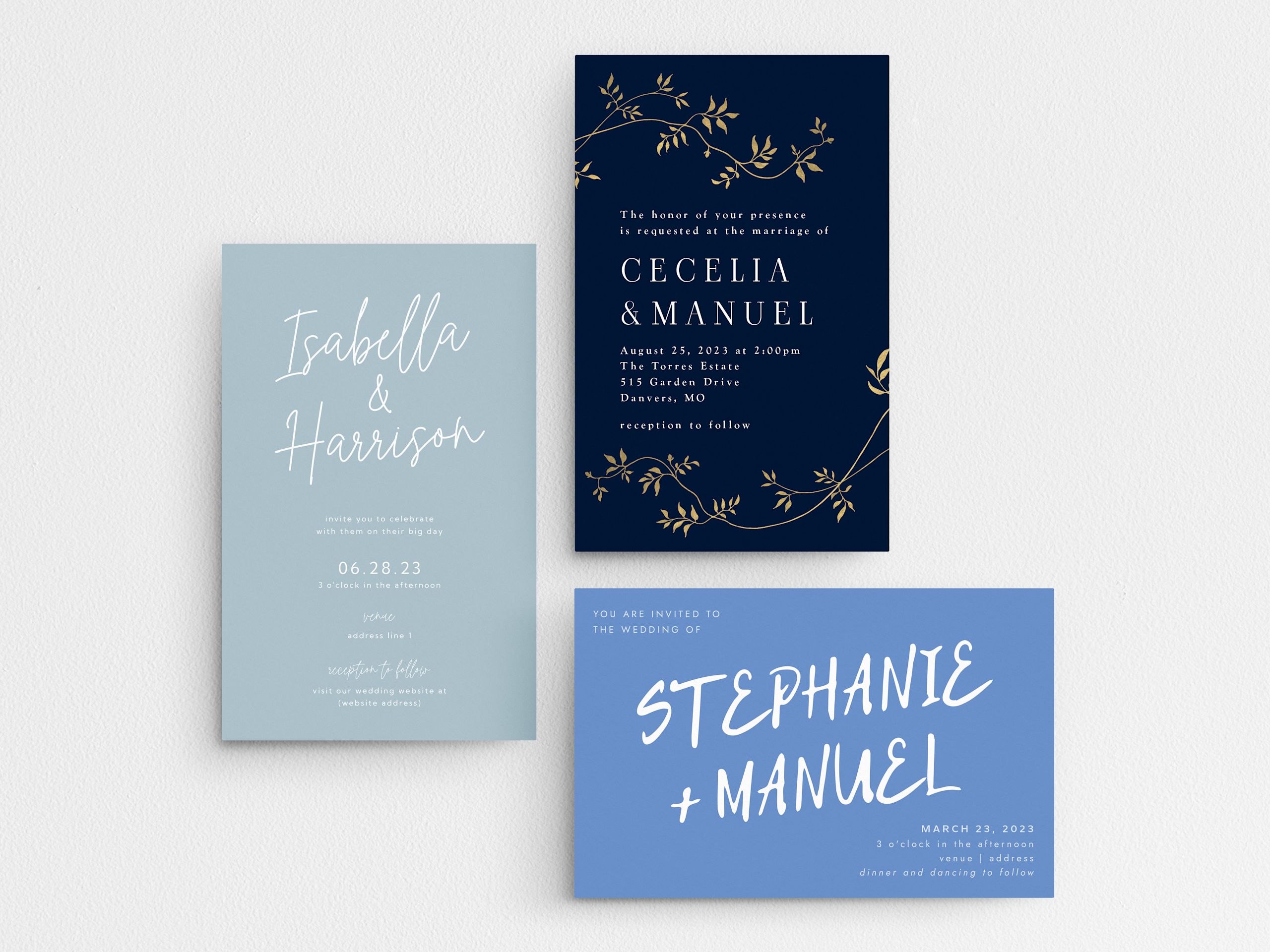 Wedding invitations using wedding branding elements