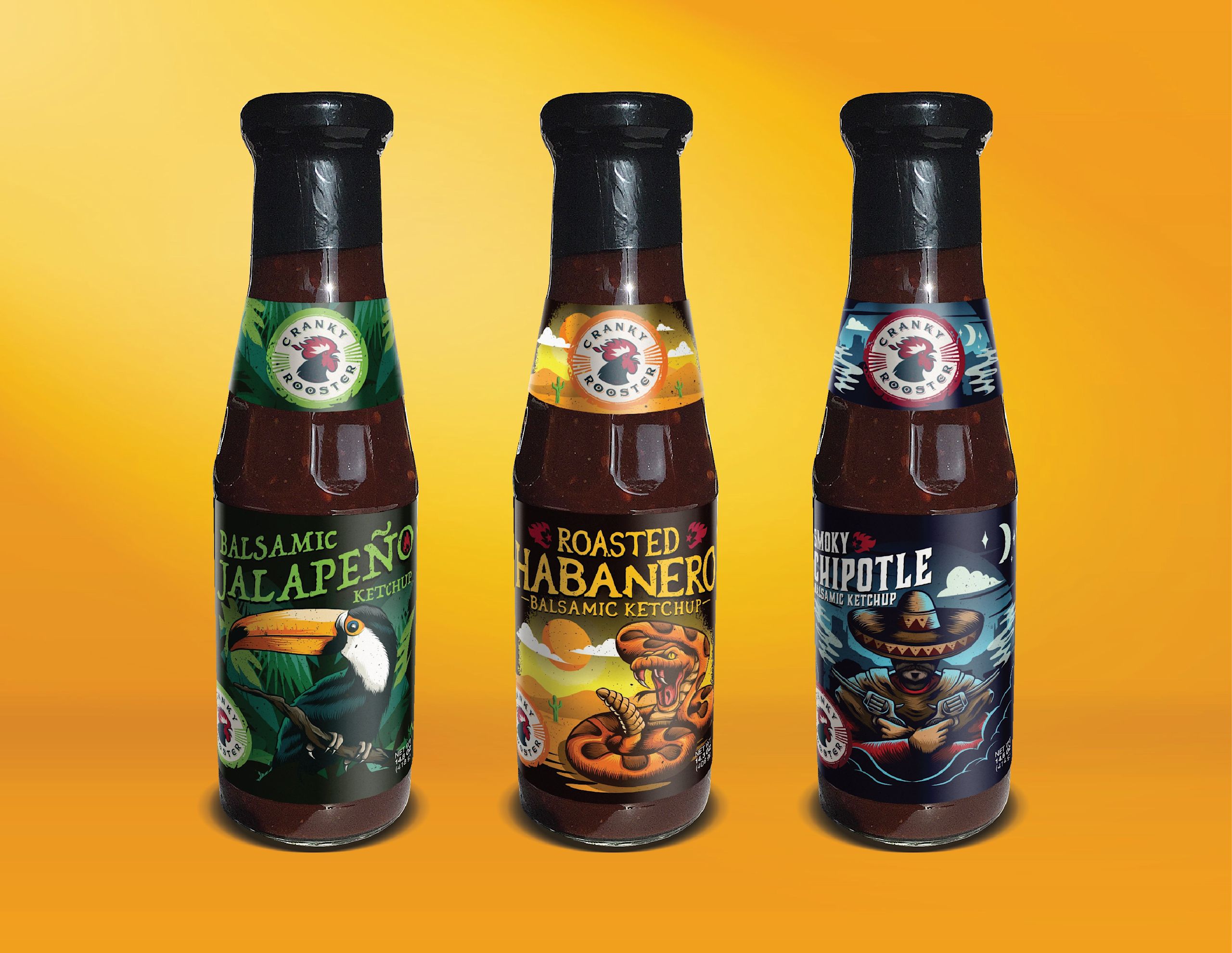 Label design for a ketchup brand with multiple flavors