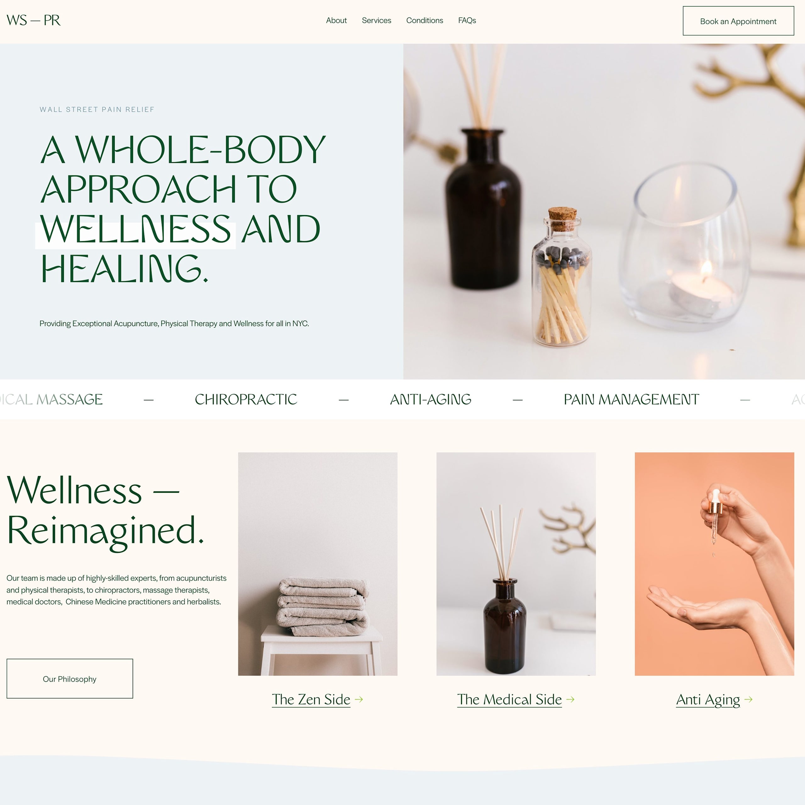 Design de site web avec palette de couleurs pastel pour une marque de bien-être