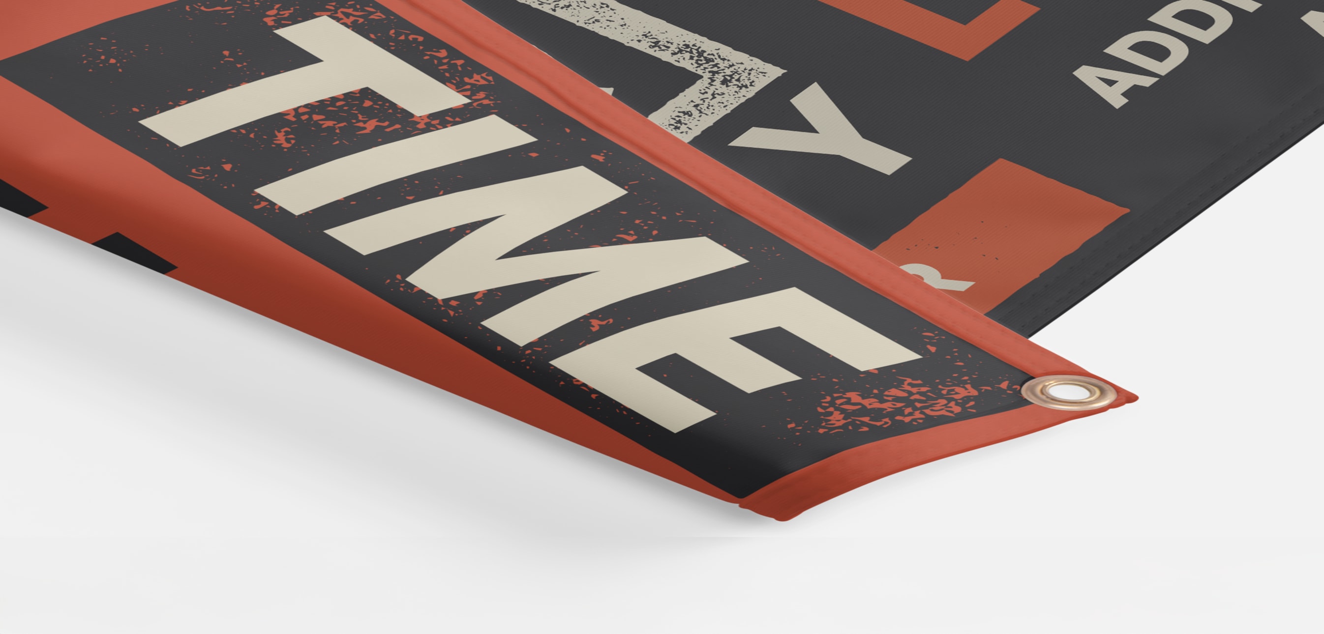 Double-sided banner made of polyester banner material.