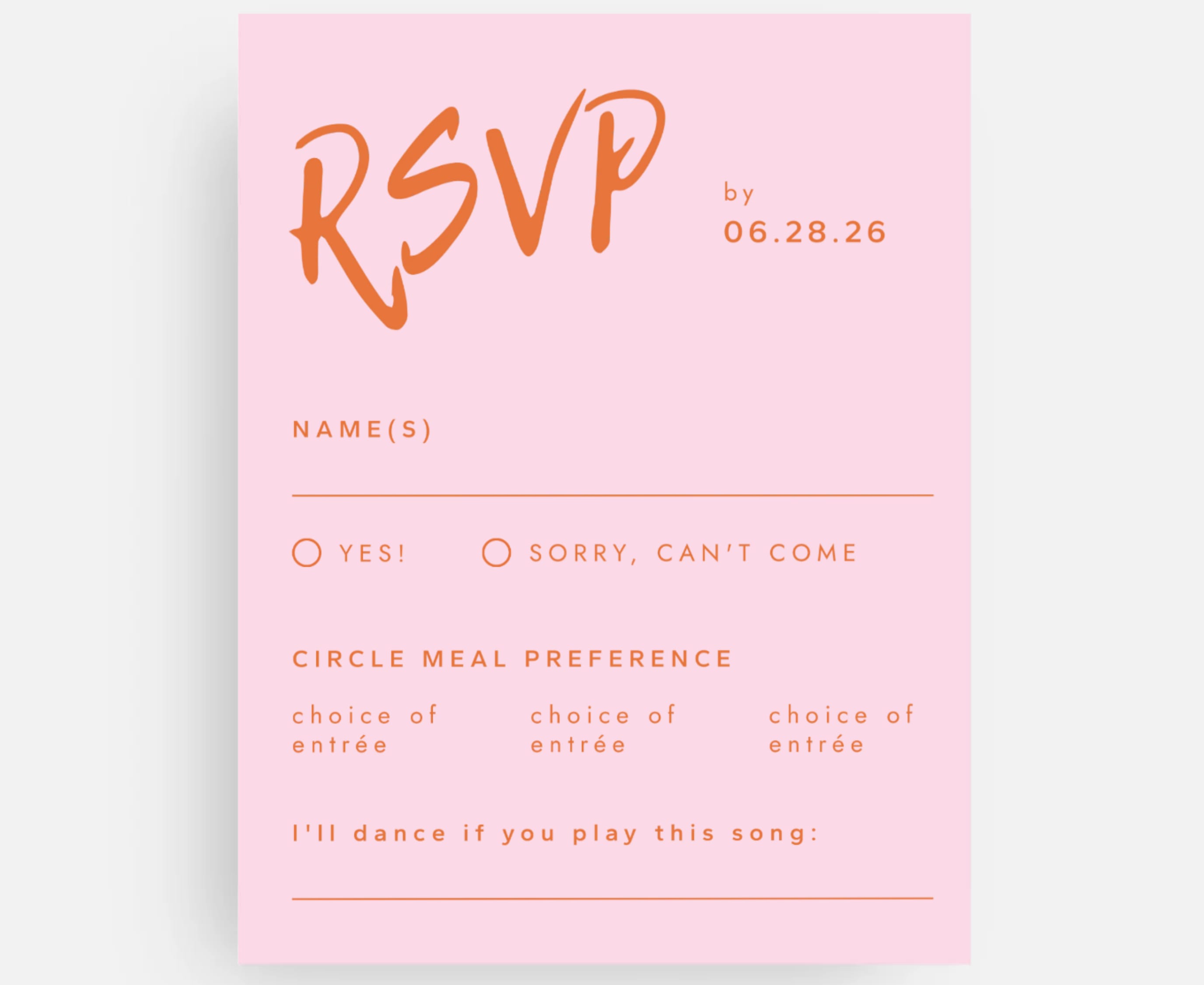 RSVP card with a special request