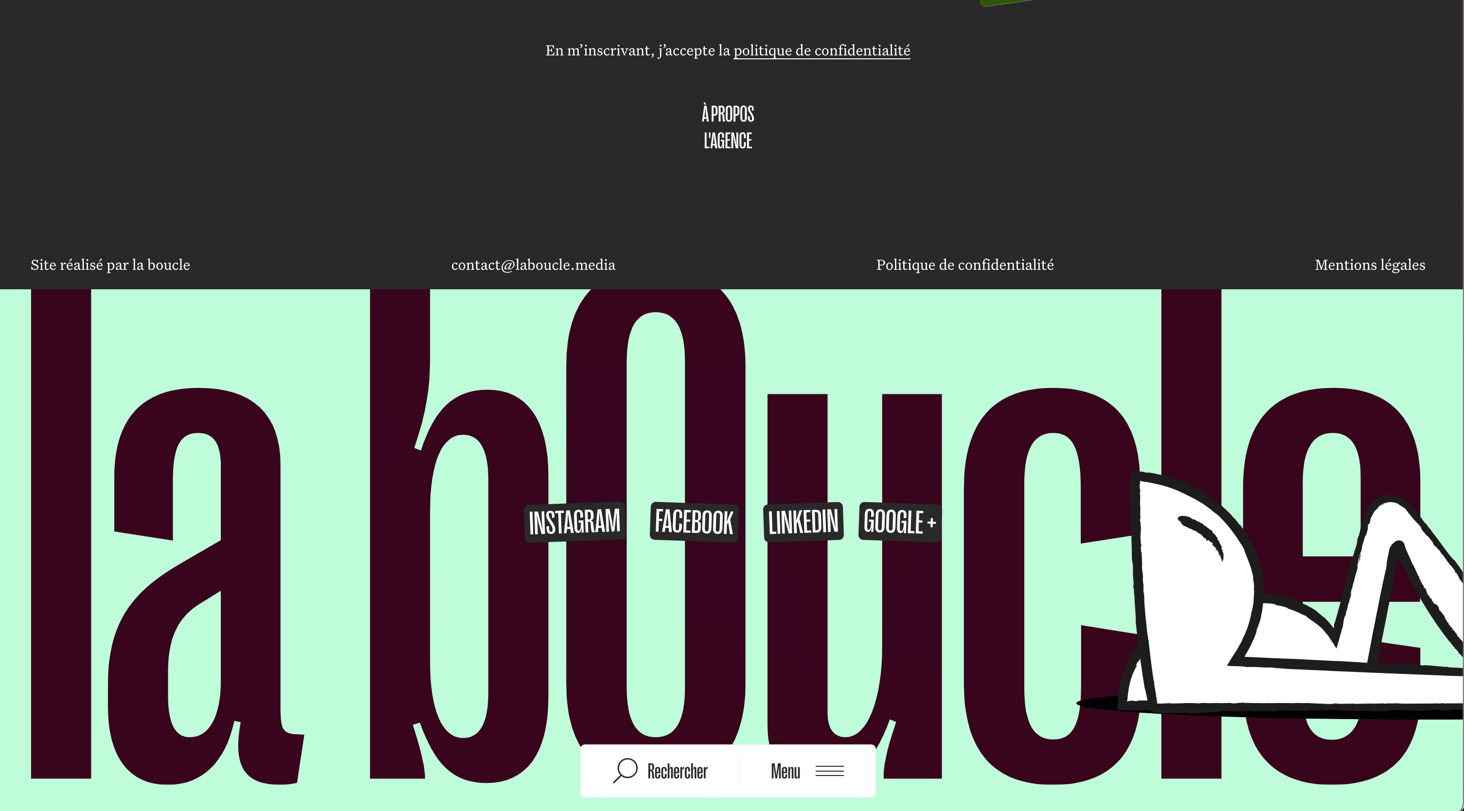 Design de site web avec pied de page pour un studio de création