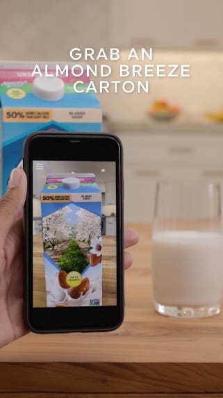 Augmented reality experience with Almond Breeze—an example of Portal Packaging design trend