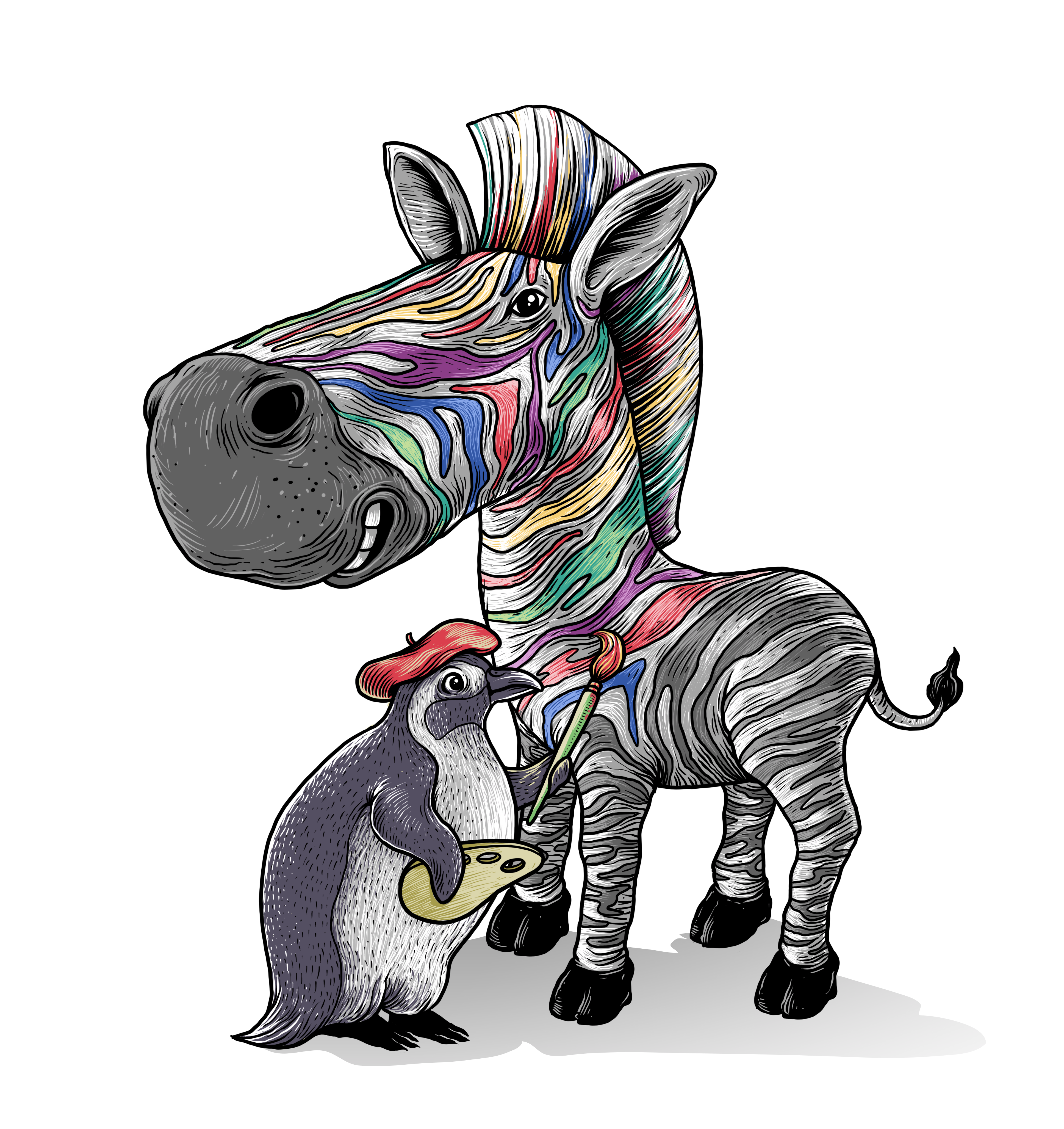 Illustration d'un zèbre avec des rayures de différentes couleurs