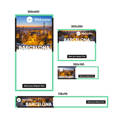 Designs de bannières publicitaires de différentes tailles pour une entreprise de voyage