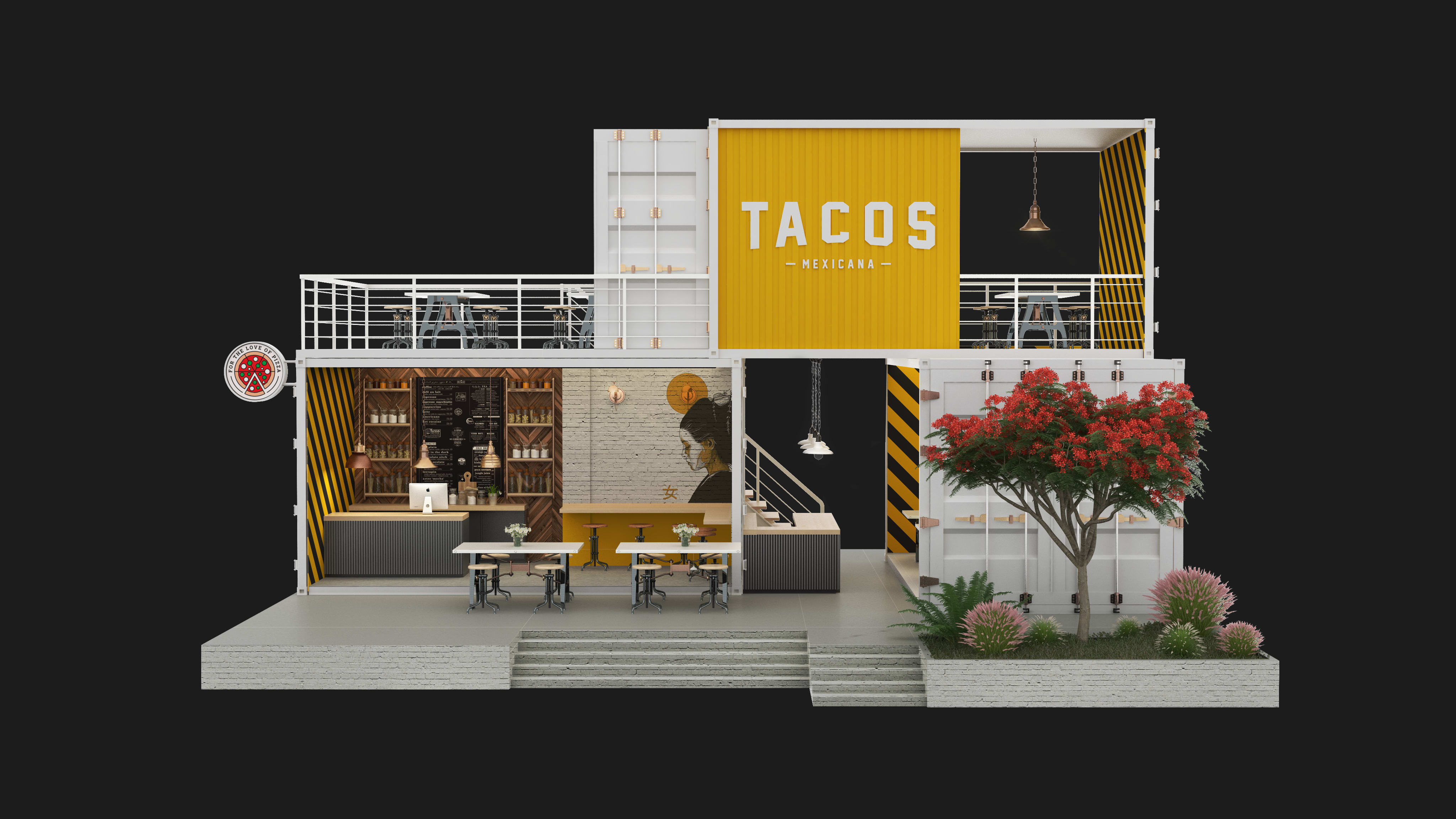 Rendu 3D d'un kiosque à tacos