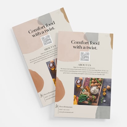 food flyer with qr code in muted tones