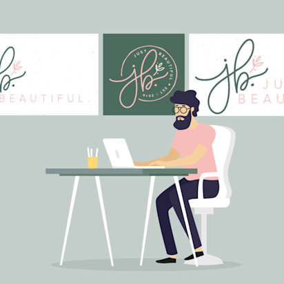 illustration of a person designing their business logo and slogan