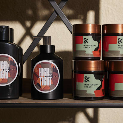 Types of labels example on cosmetic product packaging with custom branded jars and bottles