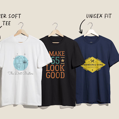 T-shirt printing example with custom printed t-shirts in different styles and fabrics for branding and merchandising