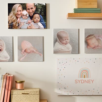 wall of sentimental baby pictures