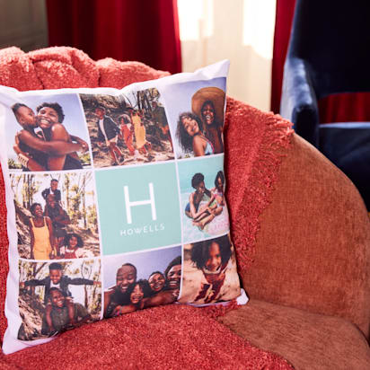 custom photo pillow on armchair