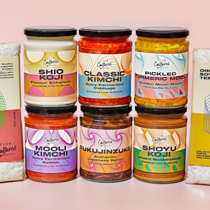 Brightly colored Twisted Sustainability packaging design for a fermented food product line