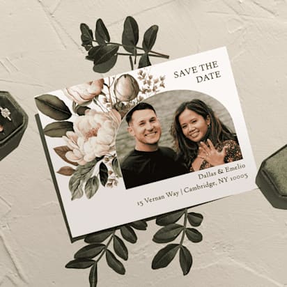 Floral-themed save the date card