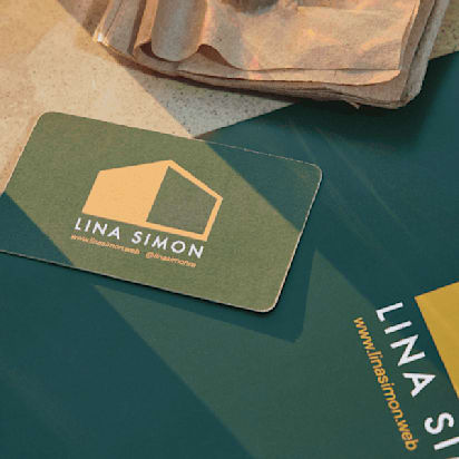 A custom business card on a table